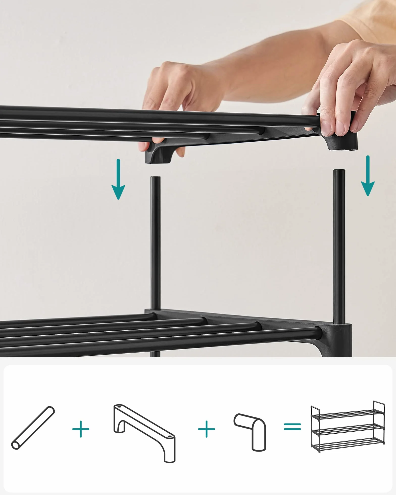 SONGMICS Regał na buty z 3 poziomami, metalowy schowek na buty, do 15 par butów, organizer na buty do salonu, przedpokoju i garderoby, 92 x 30 x 54 cm, czarny LSA13BK