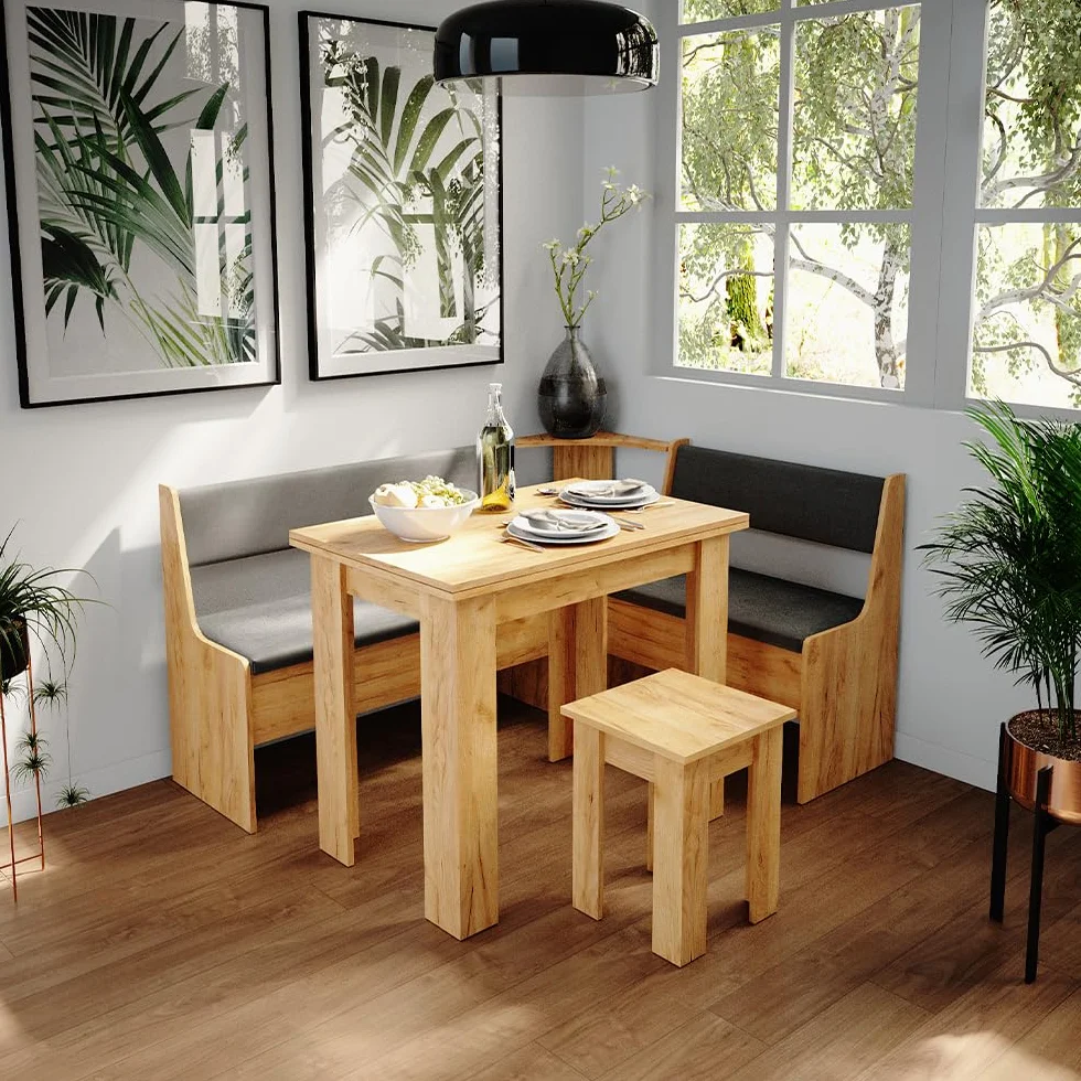 Vicco Grupa ławek narożnych "Roman", Złoty dąb energetyczny, 150 x 120 cm z tabelą