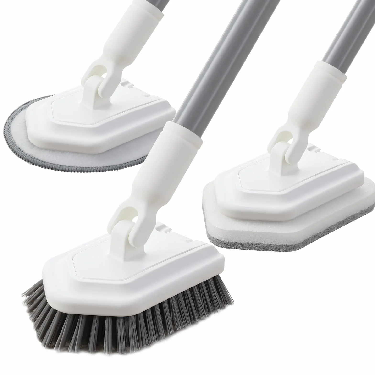 Mitclear 3 w 1 Szczotka do Czyszczenia Płytek Łazienkowych z Teleskopową Rączką(135cm), Szorowarka do Wanien z Długą Rączką i Sztywnym Włosiem, Gąbka do Szorowania i Ściereczka z Mikrofibry