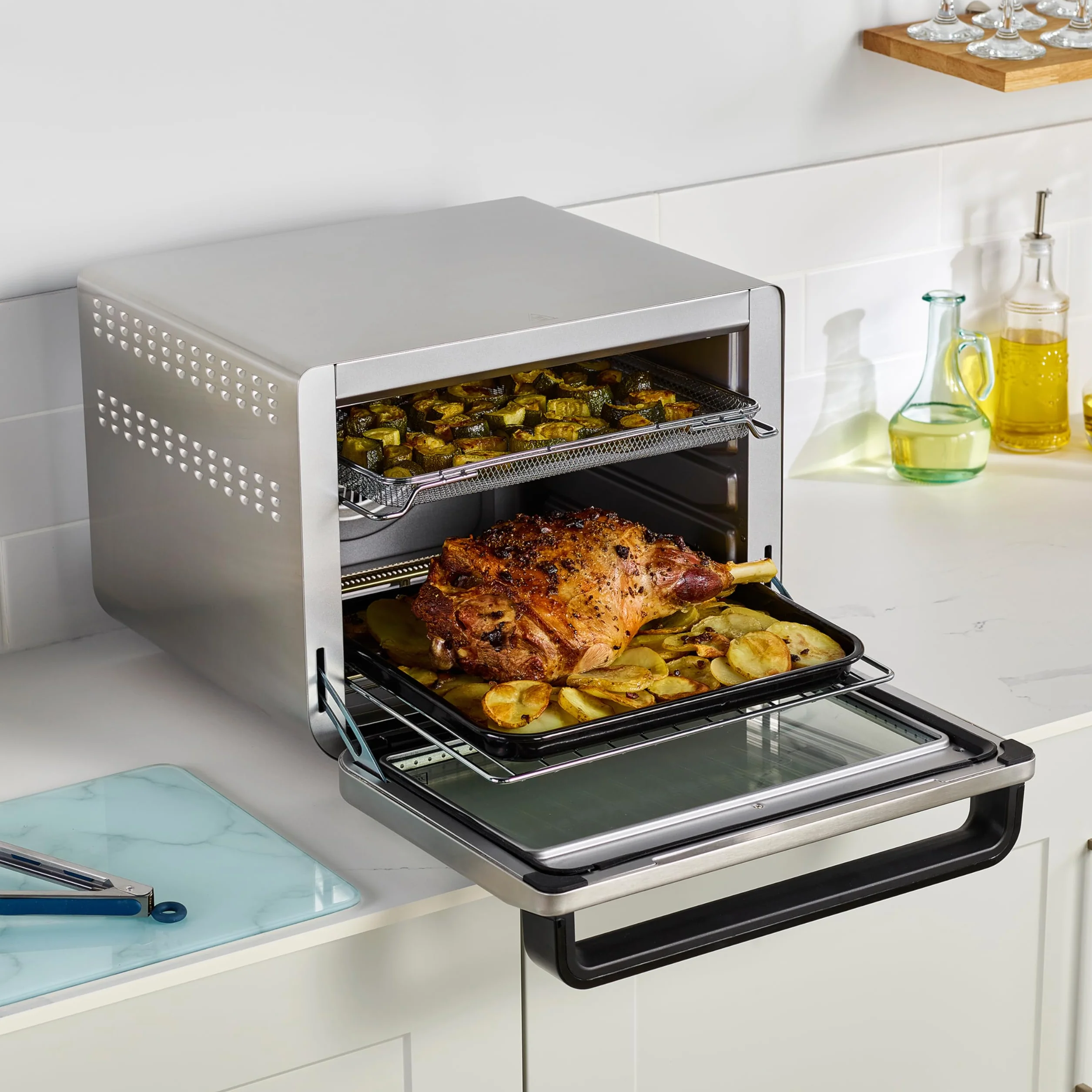 Ninja Foodi 10 w 1, piekarnik wielofunkcyjny, przenośny mini piekarnik na blat, frytkownica beztłuszczowa, pieczenie, grill, ciasta i więcej,10 funkcji gotowania, srebrno/czarny, DT200EU