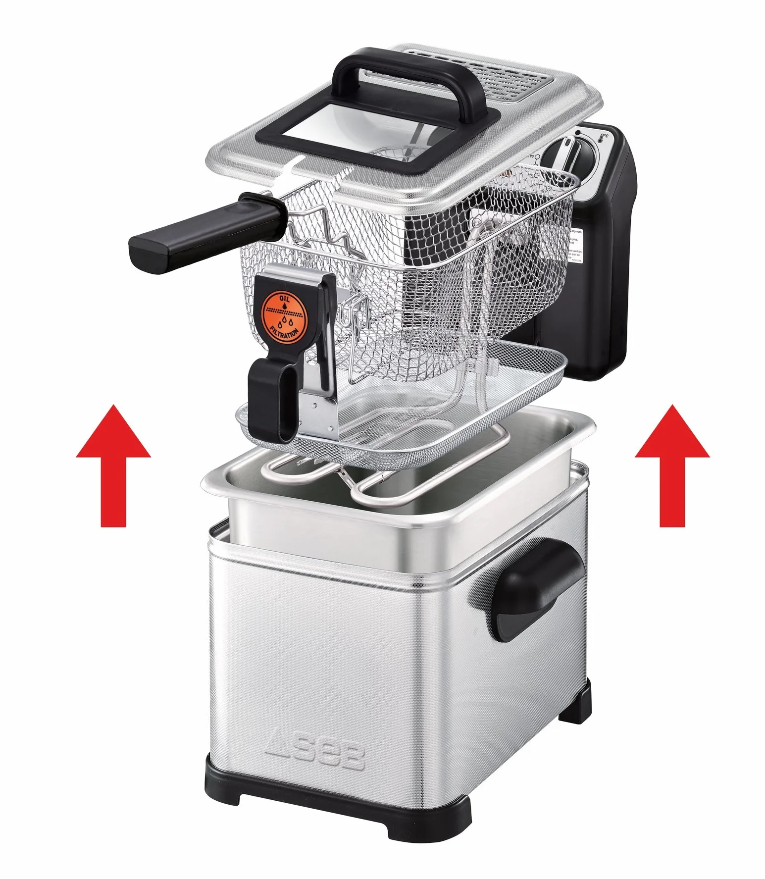 SEB Frytkownica Semi Tefal FR501000 Family Pro 3 l zimna strefa + bulaj + cyfrowy timer + regulowany termostat, 2400 W, 3 litry, czarna, stal nierdzewna 4 l cyfrowy timer srebrny
