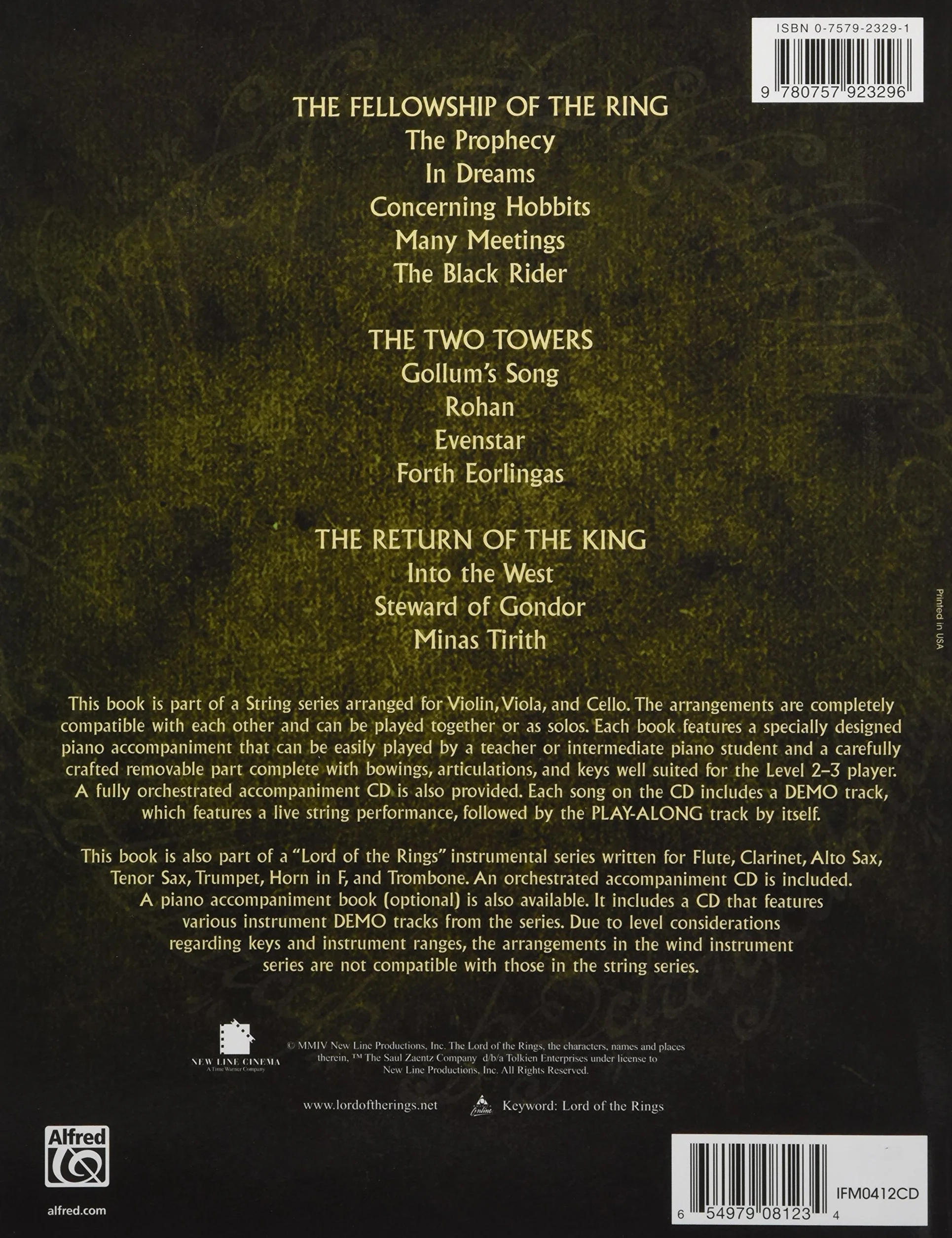 Lord of the Rings Instrumental Solos for Strings: The Motion Picture Trilogy (incl. Online Code)