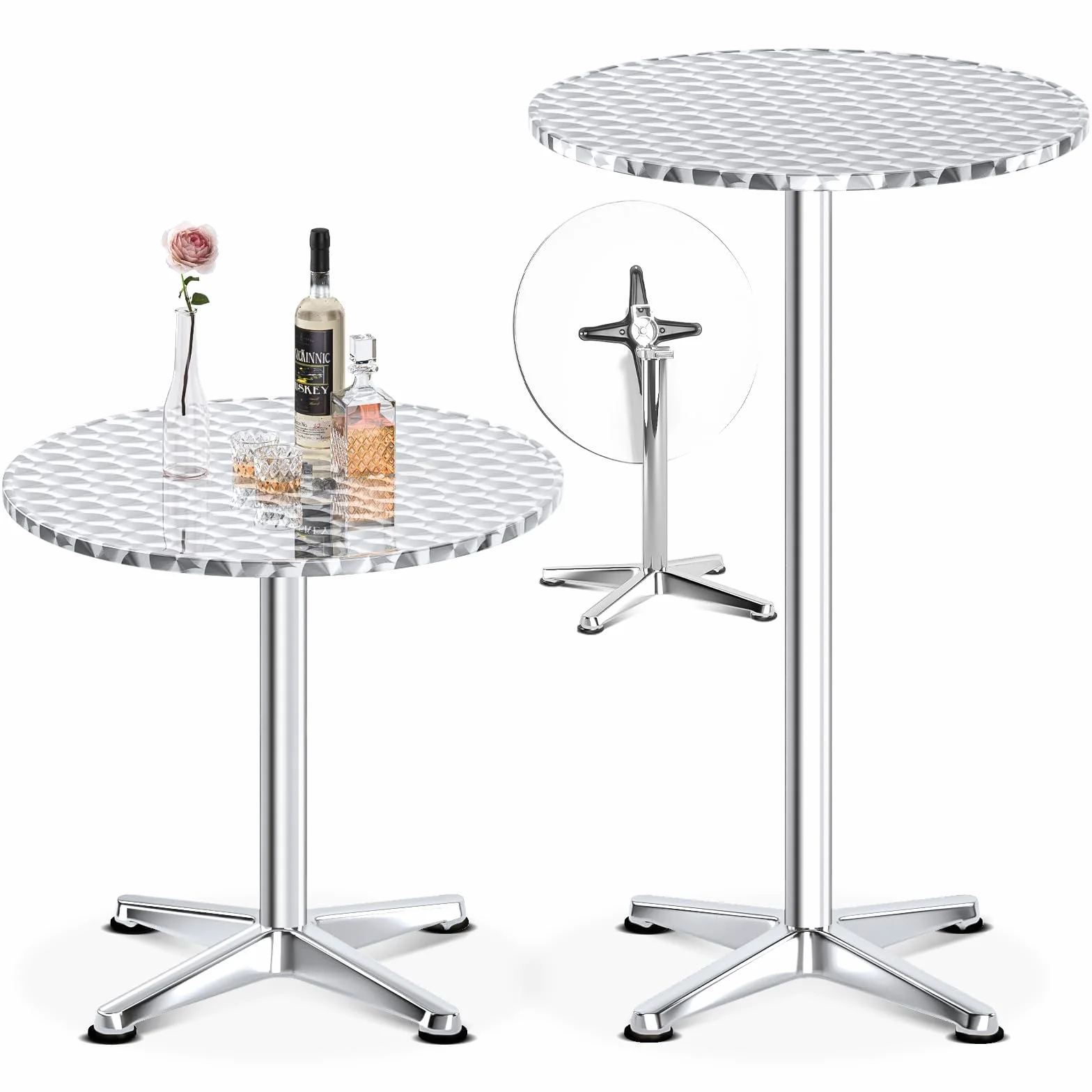 XIELIOUS 3 w 1 stolik barmański, składany stół barmański, średnica 60 cm, 3 wysokości: 49,5 cm/74 cm/114 cm, stal nierdzewna do domu, ogrodu, restauracji, na zewnątrz, stół barowy, stół imprezowy