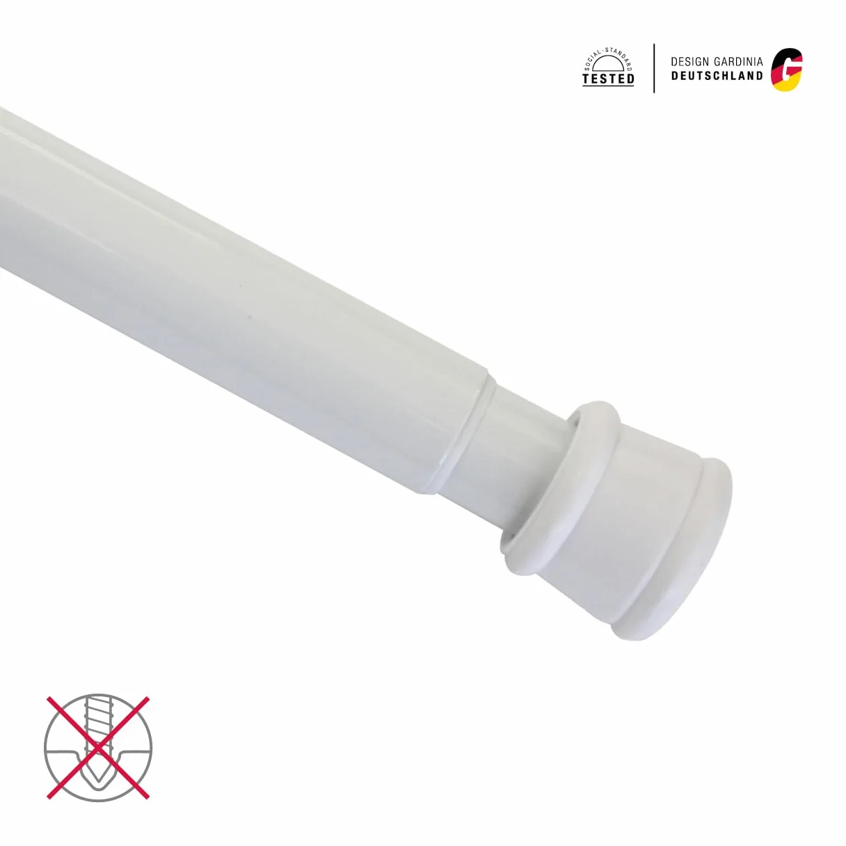GARDINIA Karnisz metalowy, Wysuwany, Montaż bez śrub i wiercenia, Średnica: 23/26 mm, Długość: 60-100 cm, Biały