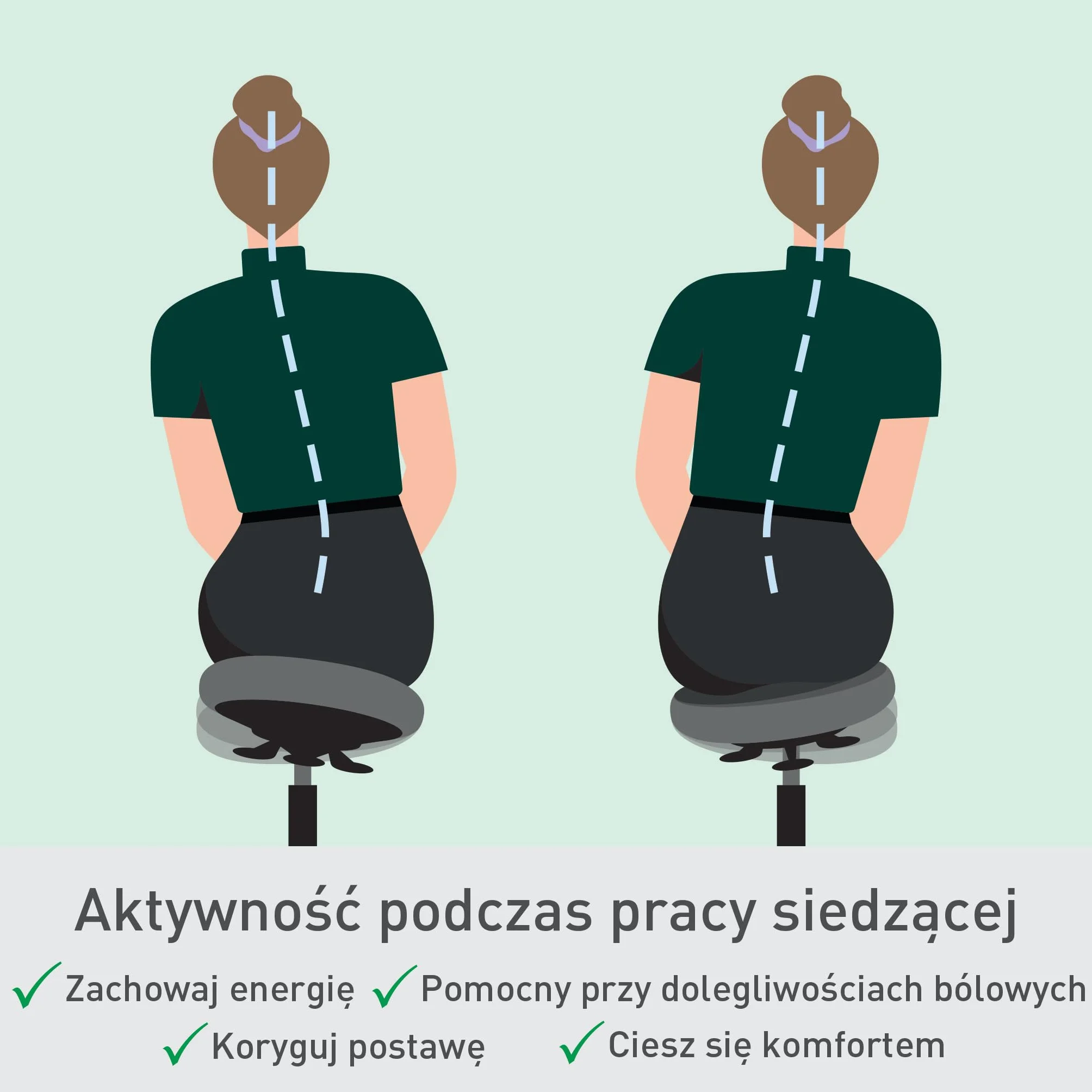 Leitz Ergo Active Stołek na Kółkach Ergonomiczny z Regulacją Wysokości 47-60cm Siedzisko z Poduszką Pianki Podwójnej Gęstości Czarny
