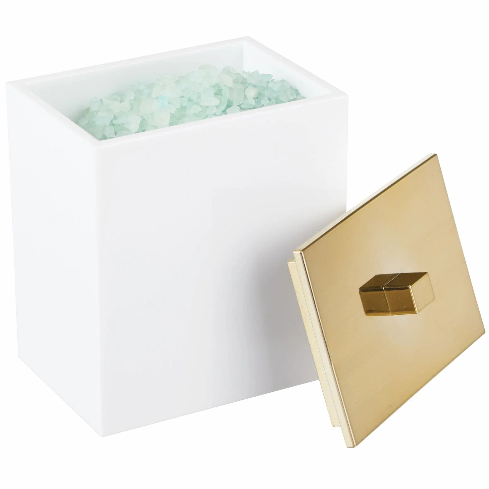 mDesign Organizer na kosmetyki, Pojemnik na waciki i patyczki z pokrywką, 2-pack, Biały/Złoty