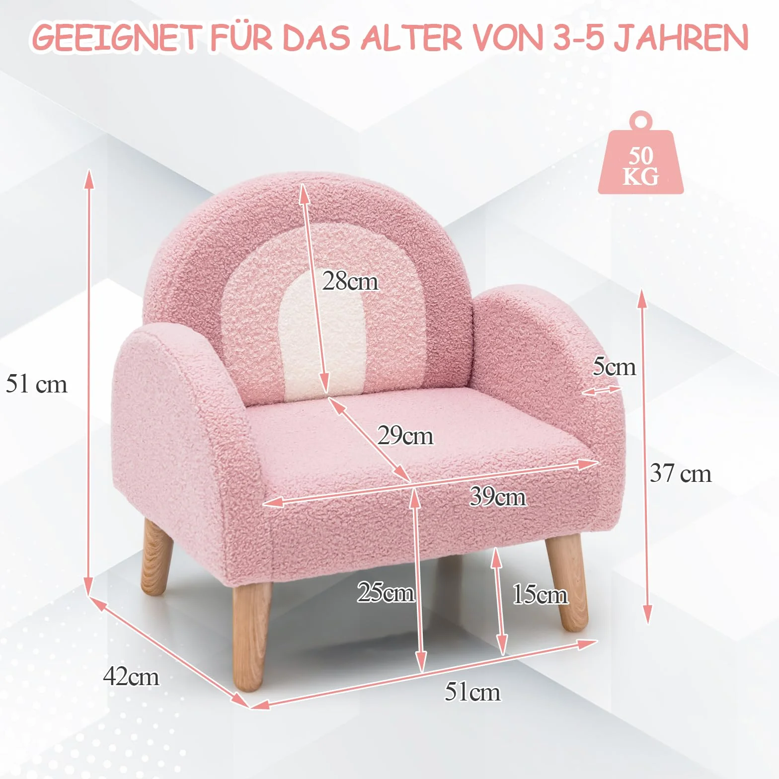 COSTWAY Krzesło dziecięce dla małych dzieci, wyściełana sofa dziecięca z nogami z litego drewna, kanapa dziecięca krzesło dziecięce do pokoju dziecięcego, pokoju zabaw i żłobka (krzesło sofa, różowe)