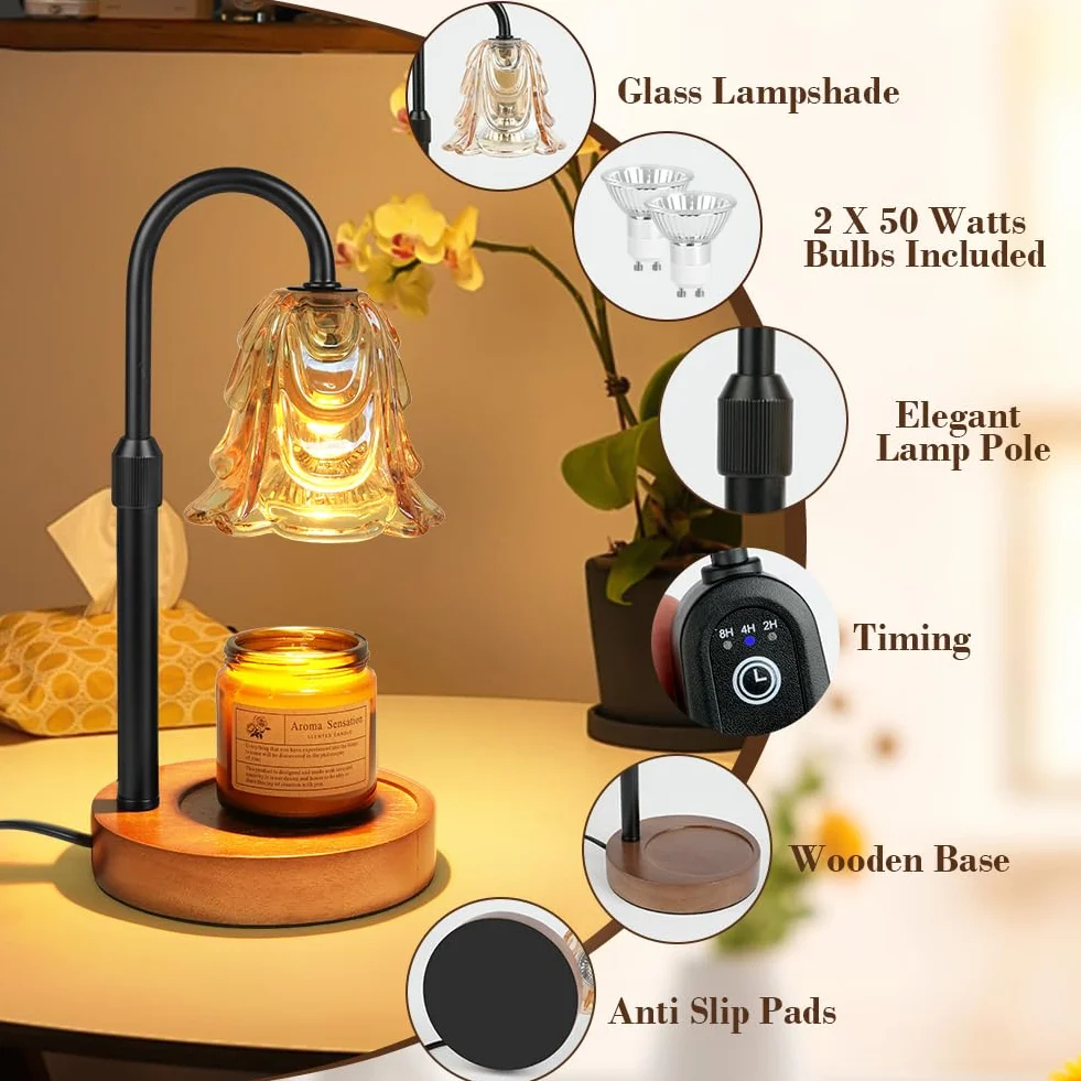 Vicloon Lampa ogrzewacz do świec z 2 żarówkami, podgrzewacz do świec z timerem i ściemniaczem, z regulacją wysokości, lampa zapachowa do słoików, lampa do dekoracji domu, prezent dla rodziny i