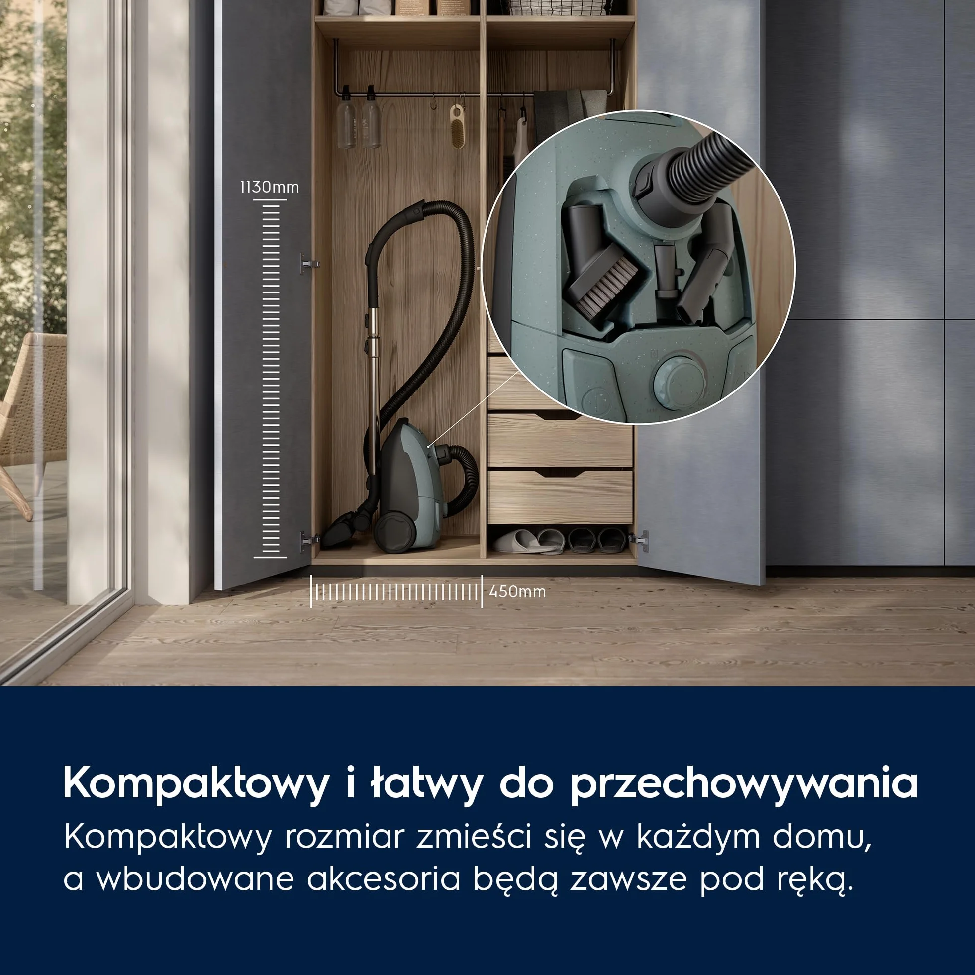 Electrolux Odkurzacz Workowy Clean 500 EB51C1OG, Gładka Dysza Kombinowana, Ręczna Regulacja Mocy, Kompaktowy