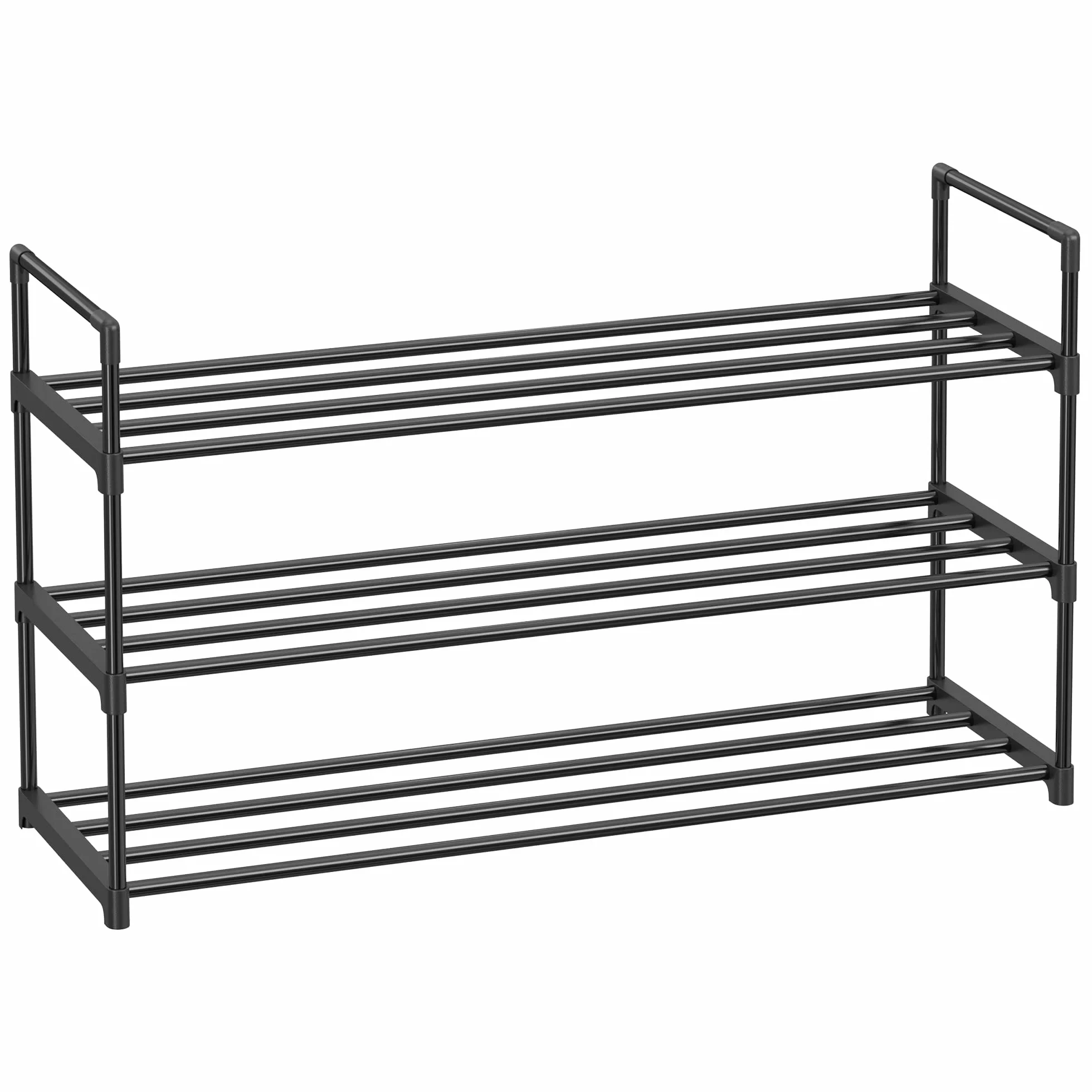 SONGMICS Regał na buty z 3 poziomami, metalowy schowek na buty, do 15 par butów, organizer na buty do salonu, przedpokoju i garderoby, 92 x 30 x 54 cm, czarny LSA13BK
