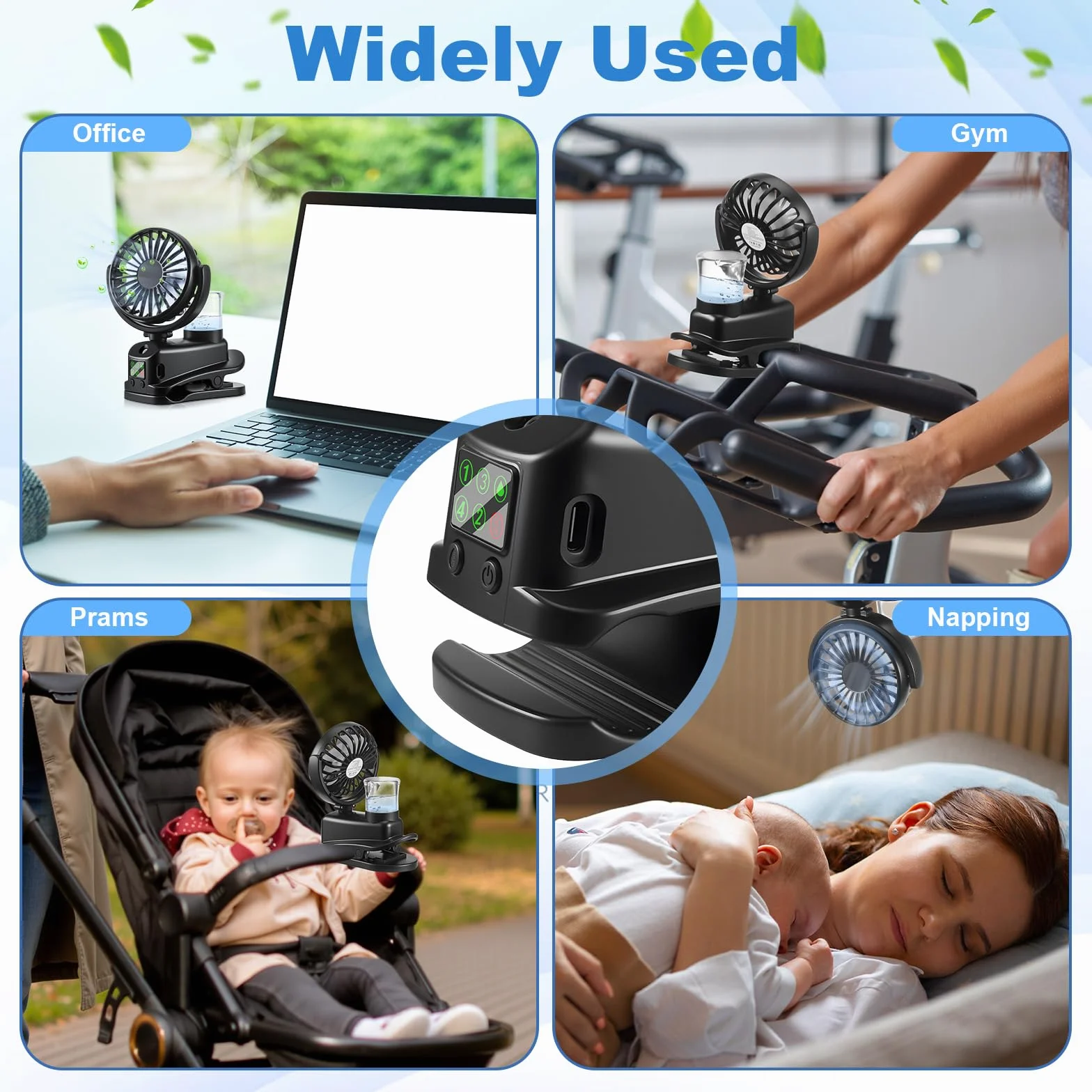 JIZZU Wentylator stołowy USB z mgiełką wodną, 4 prędkości, wiatrak, regulowany wentylator stołowy z wyświetlaczem LED (czarny)