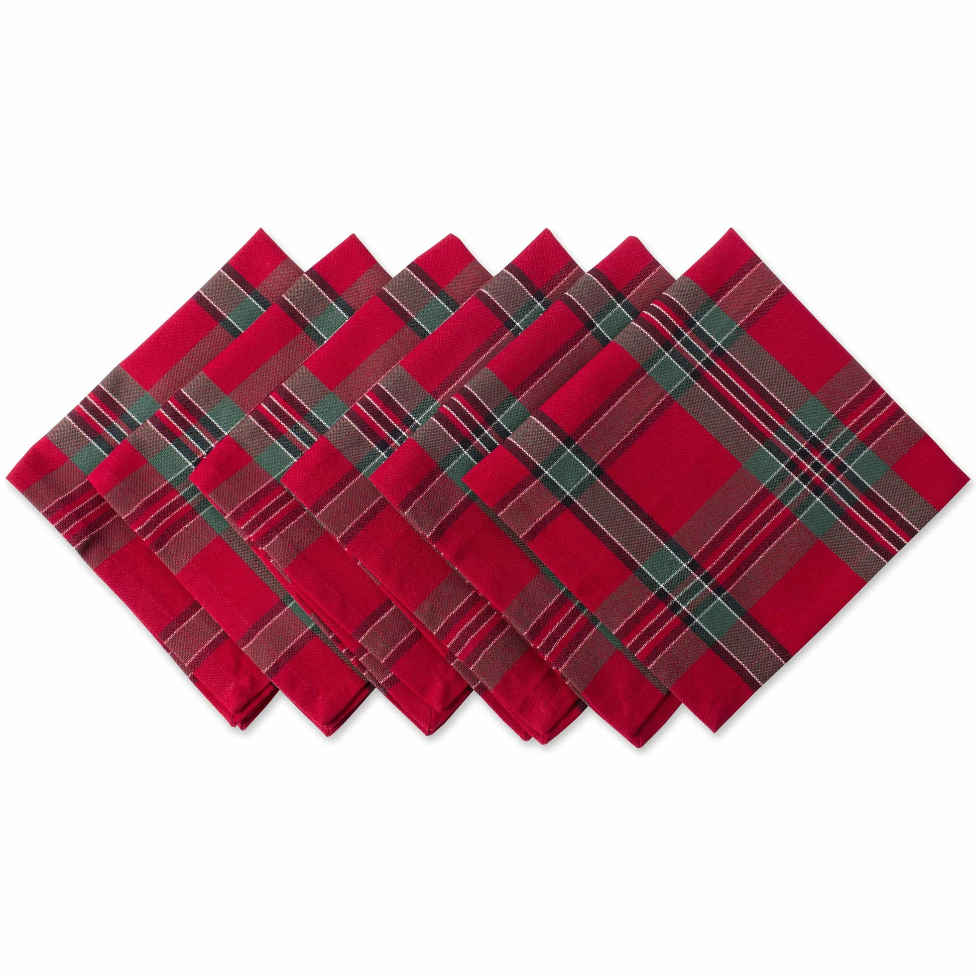 DII Farmhouse Świąteczne dekoracje w kratę na stół i do kuchni, zestaw świątecznych serwetek, 45 x 45 cm, czerwone i zielone, 6-pak