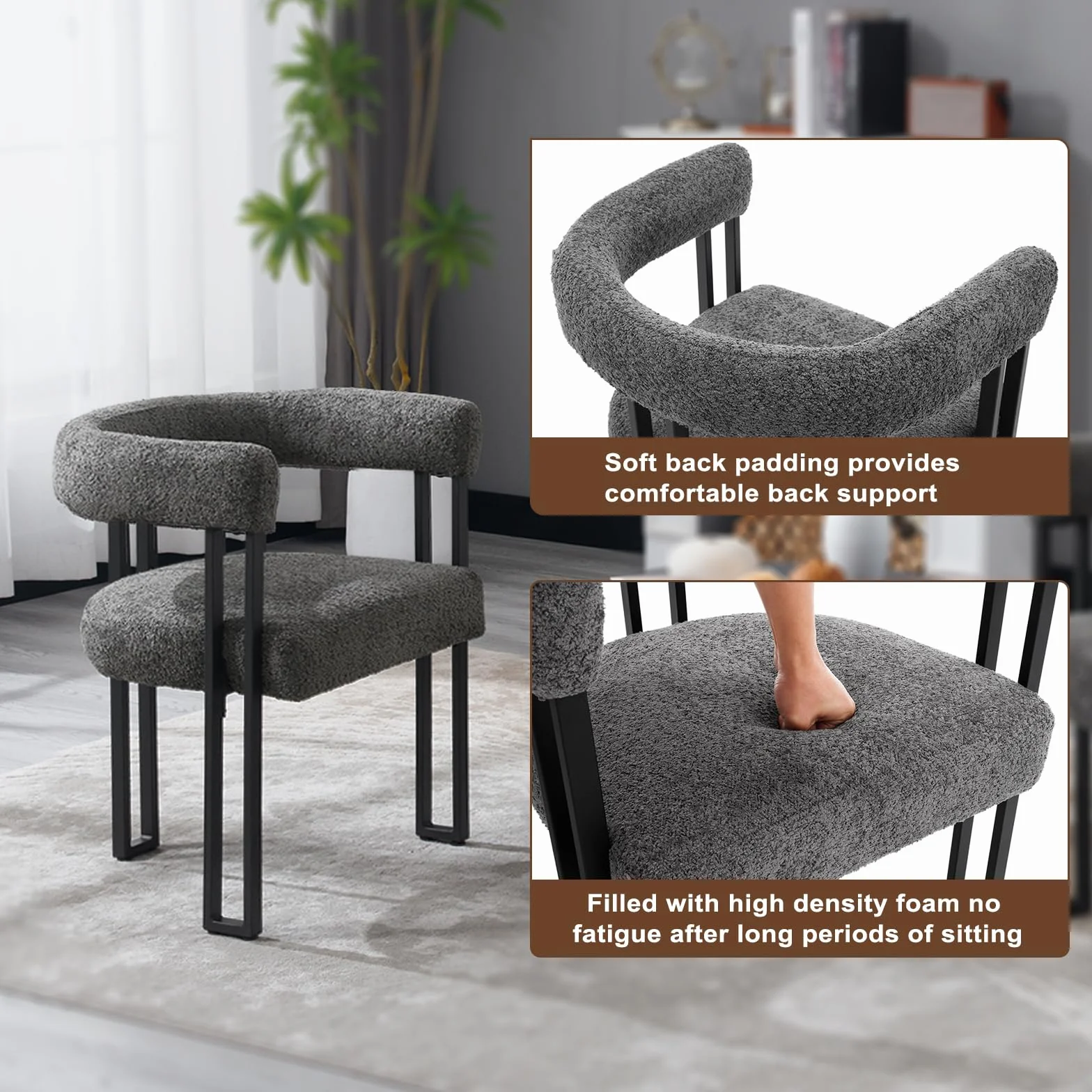 WOLTU 2 x krzesła do jadalni, krzesła z podłokietnikami, designerskie krzesło kuchenne, krzesło do jadalni, salonu, sypialni, z metalu szenilowego, ciemnoszare EZS25dgr-2