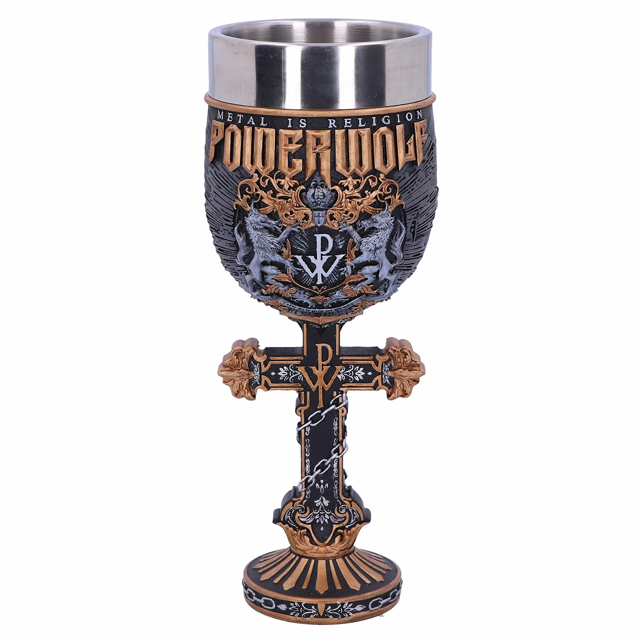 Nemesis Now Powerwolf Metal is Religion Rock Band Goblet, żywica, czarny, oficjalnie licencjonowany produkt Powerwolf, ekskluzywny design, odlewany z najlepszej żywicy, fachowo ręcznie malowany