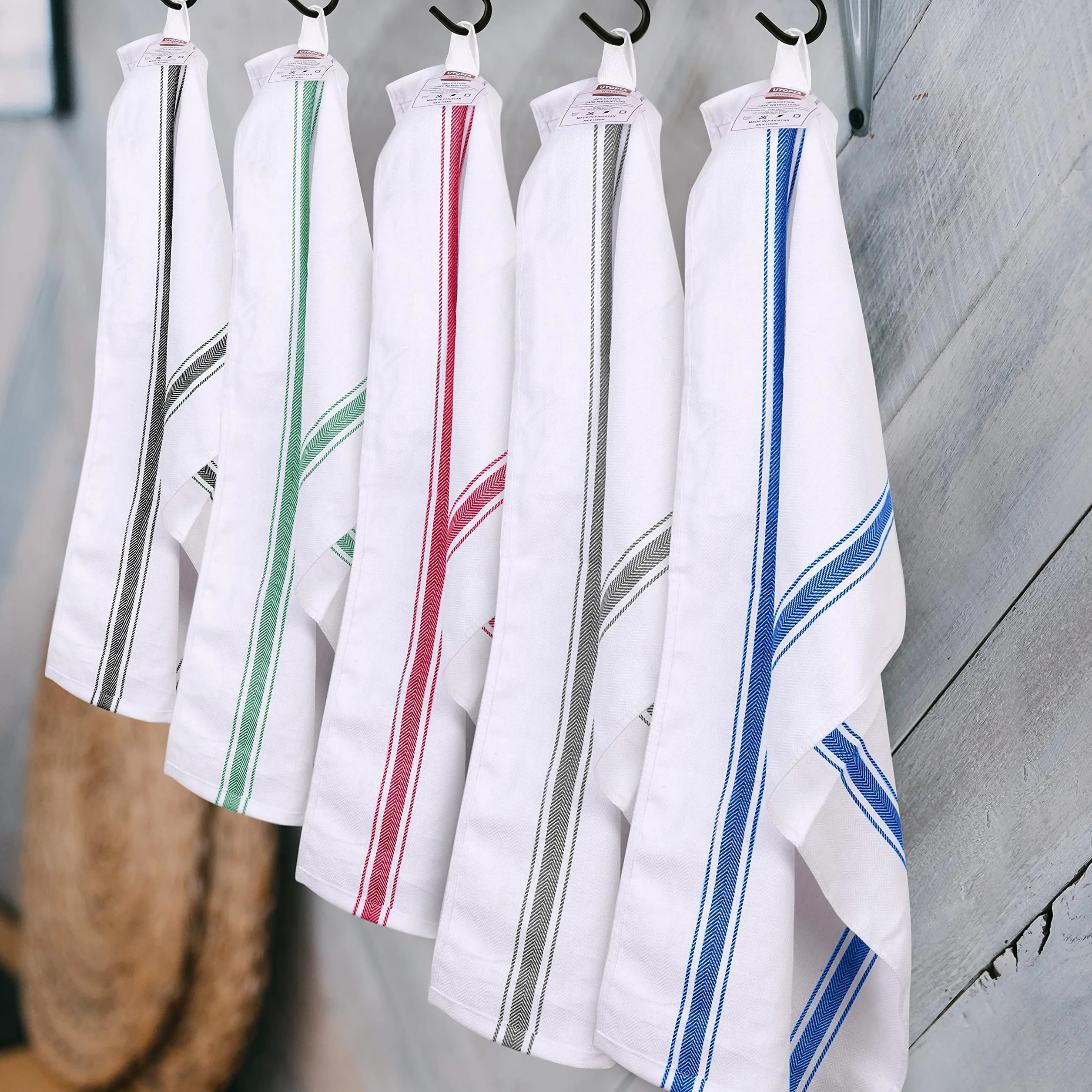 Utopia Towels - Ręczniki do naczyń, 38 x 64 cm, 100% bawełna ring-spun, superchłonne ręczniki kuchenne, zestaw ręczników do suszenia (12 sztuk, niebieskie paski)