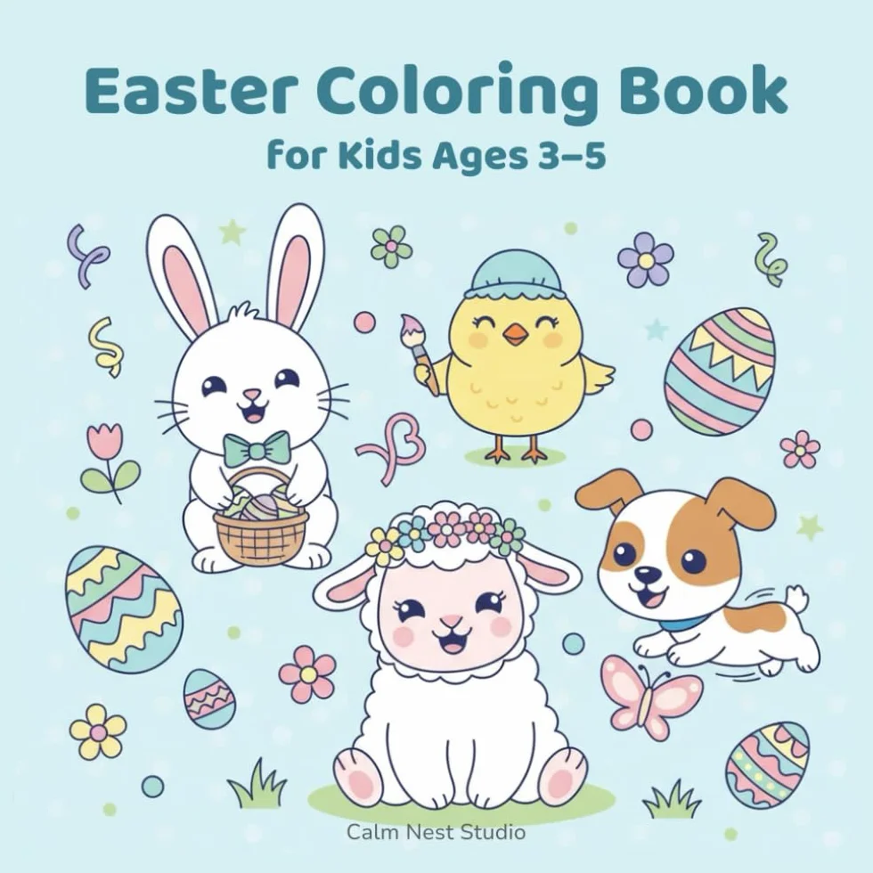 Easter Coloring Book for Kids Ages 3–5: 20 Cute Simple Pages with Big Shapes Thick Lines