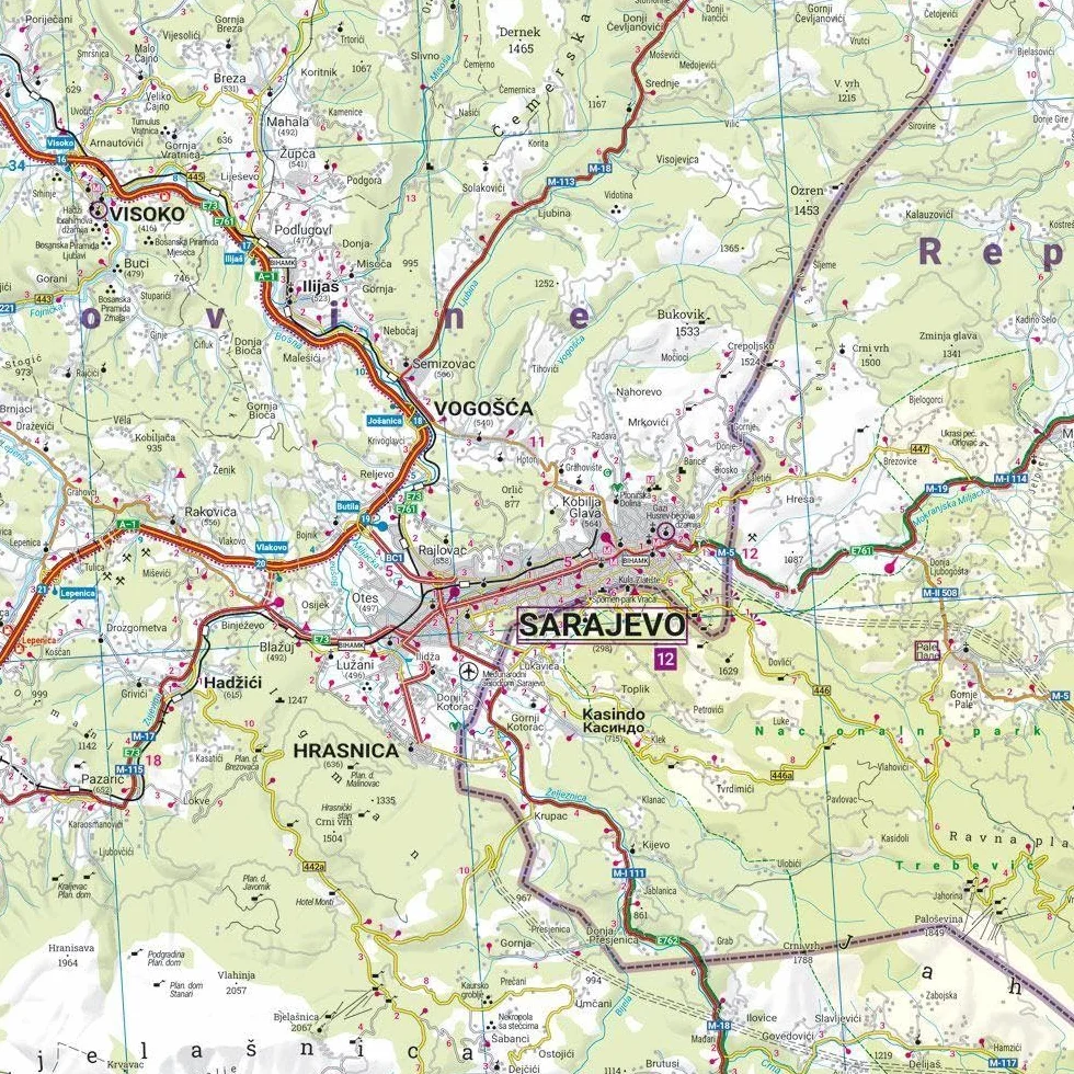 Bosnie-Herzégovine: Straßen- und Freizeitkarte, mit Infoguide, Top Tips, Innenstadtpläne: AK 0720