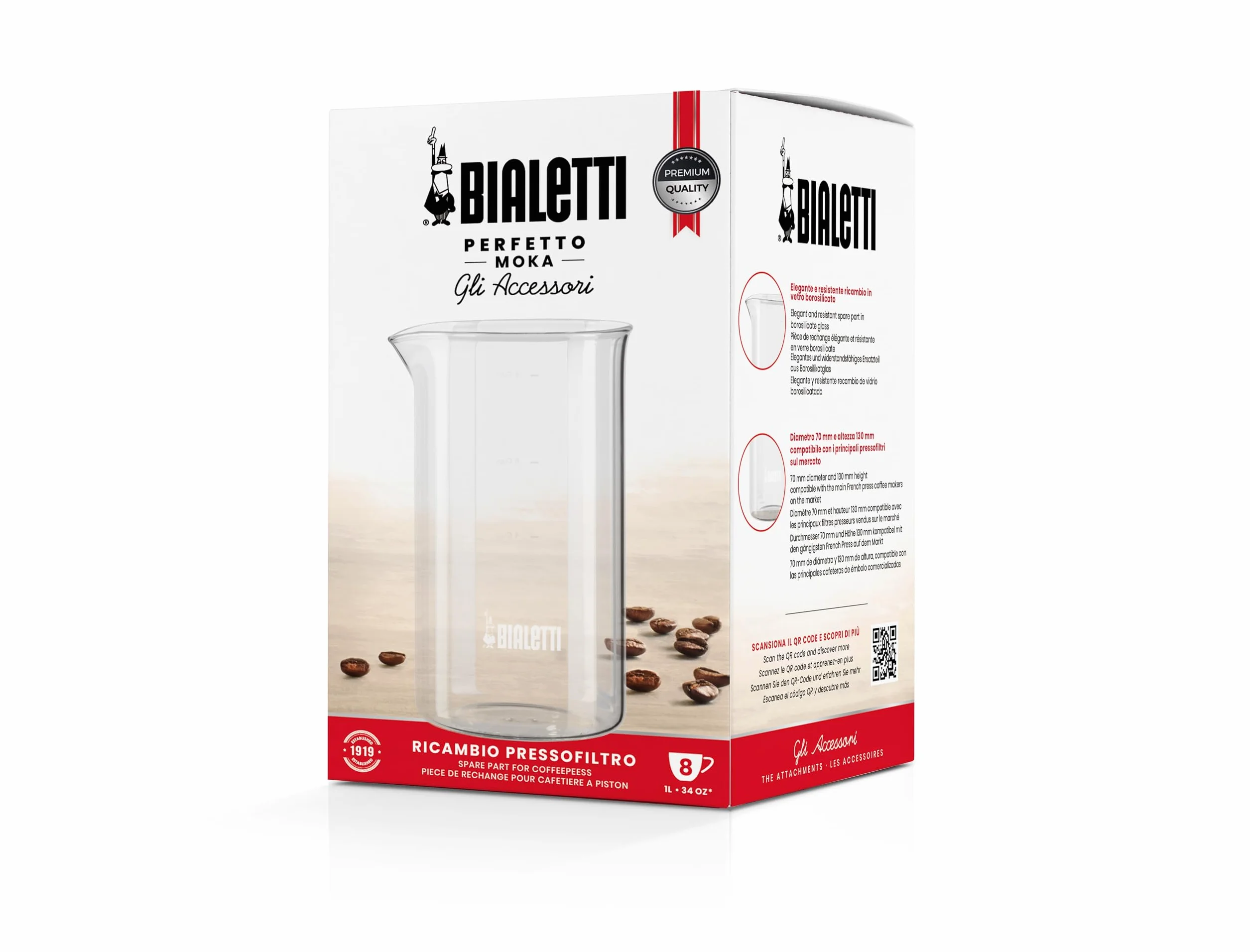 Bialetti 3240 Caffettiera Spare Glass 1 litro 8 Tazze, przezroczyste, stare