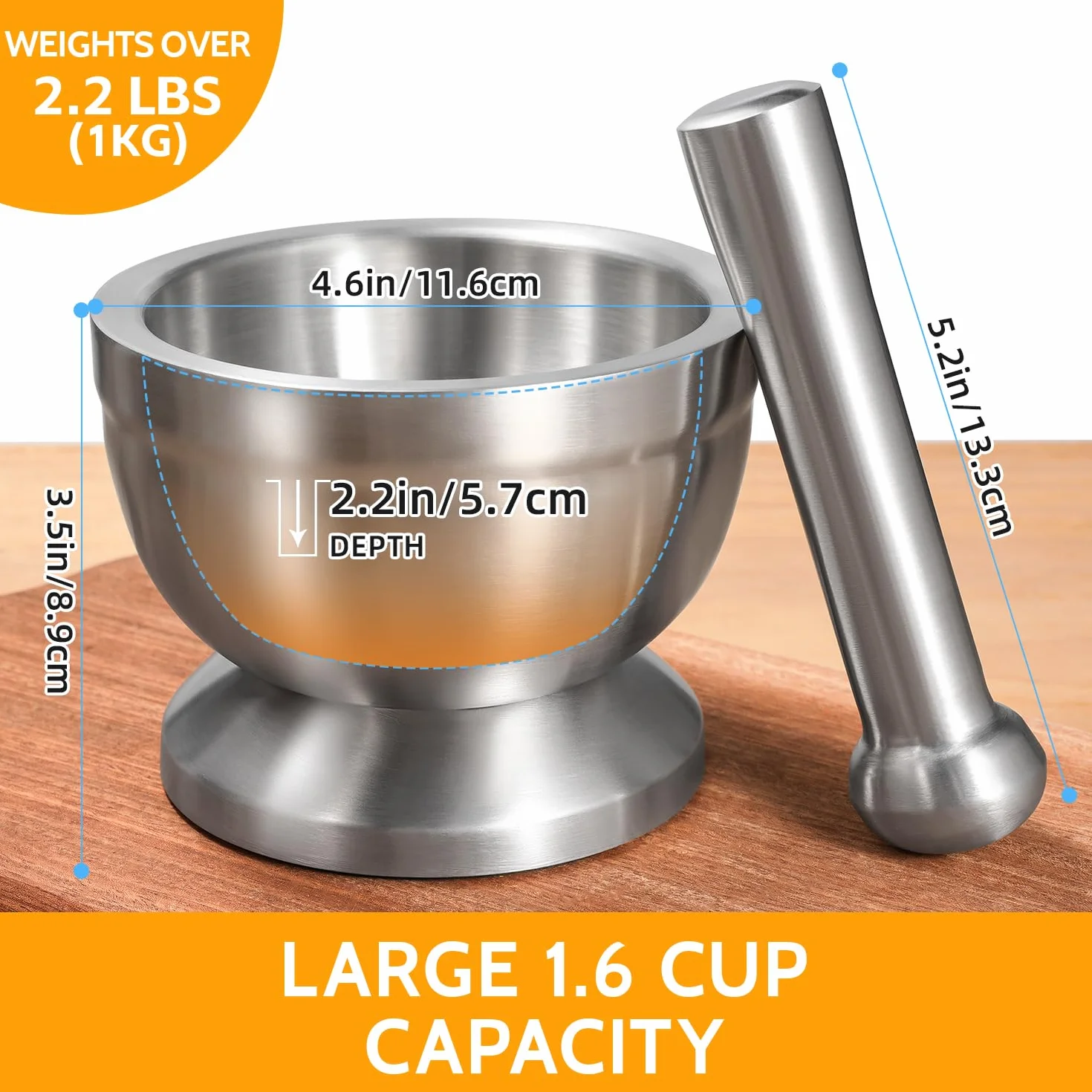 Sopito Moździerz z tłuczkiem 380 ml stal nierdzewna 11,7 cm