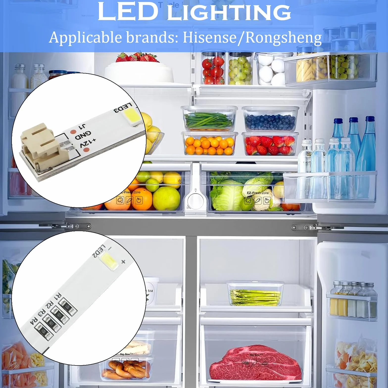 HhBdy Lampa LED DC12V 2W Zimne białe światło 10000-12000K 16cm x 1cm kompatybilna z lodówkami Rongsheng Hisense