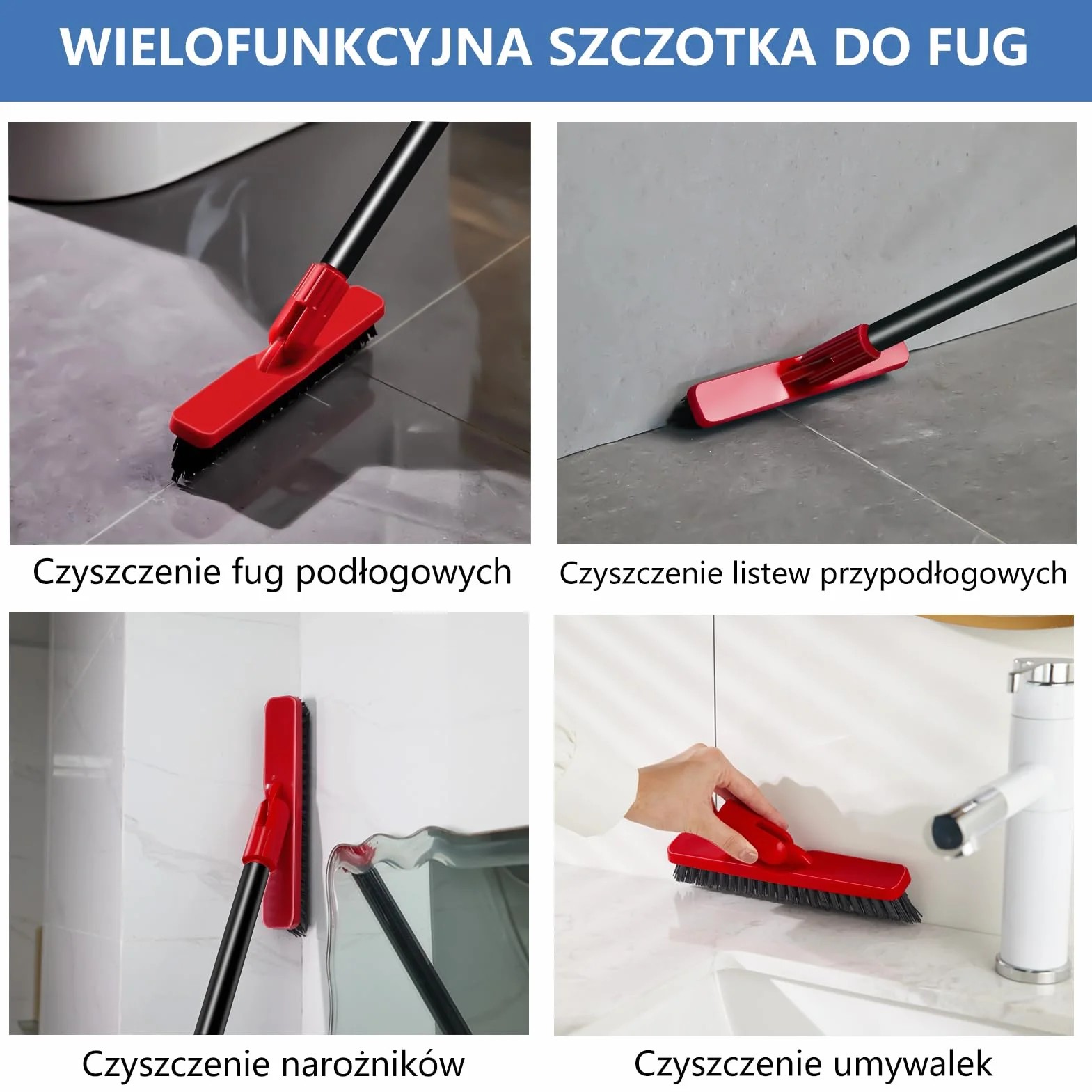 Mitclear Szczotka do Szorowania Fug w Kształcie Litery V(132cm), Szczotka do Szorowania Płytek, Szczotka do Czyszczenia Fug pod Prysznicem, Szczotka do Szorowania Płytek ze Sztywnym Włosiem(Czerwony)