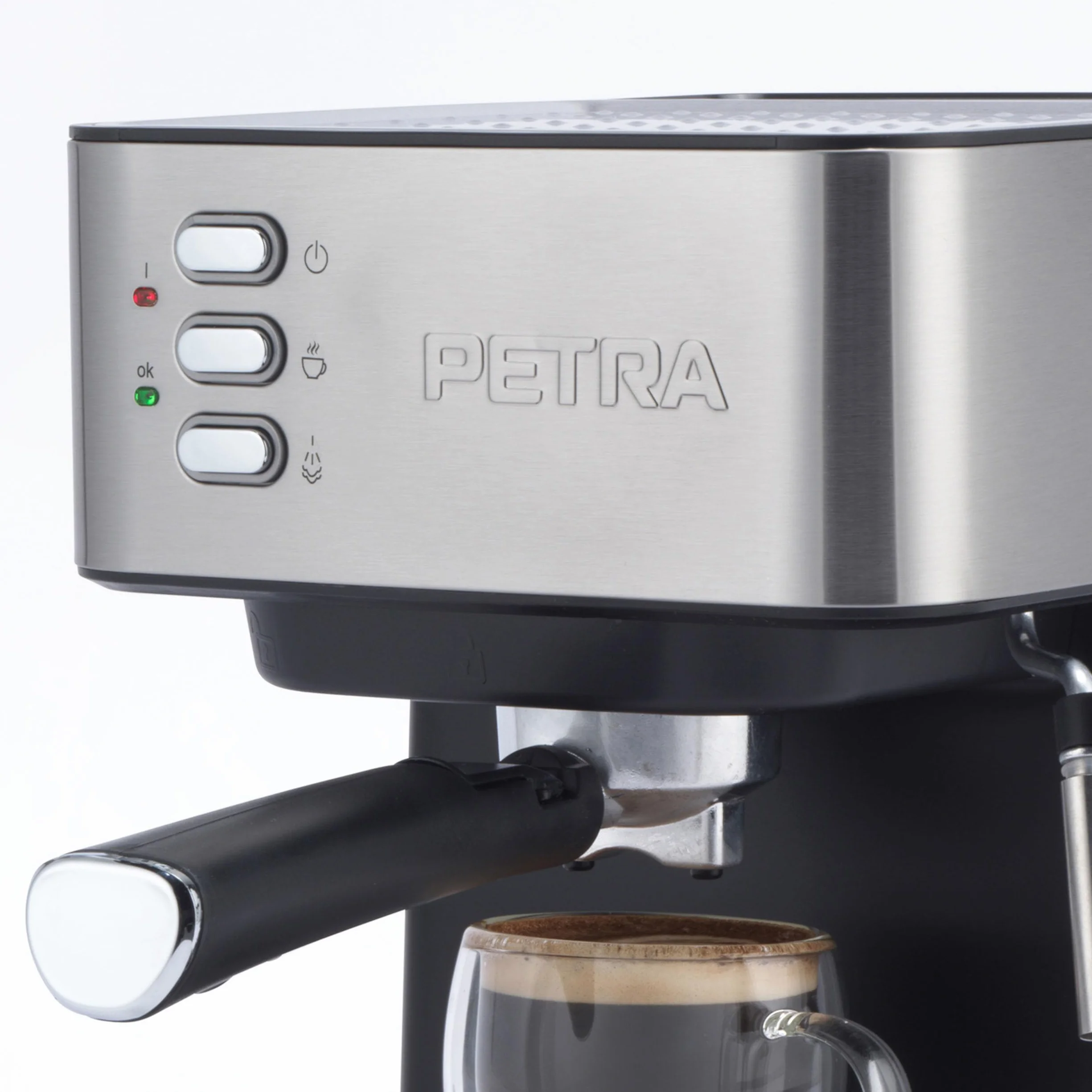 Petra Reczna maszyna do espresso z spieniaczem do mleka – kompatybilna z mielona kawa, 15-barowa wloska pompa cisnieniowa, odlaczany zbiornik na wode 1,6L, ubijak i portafilter, 850W, PT6137VDE