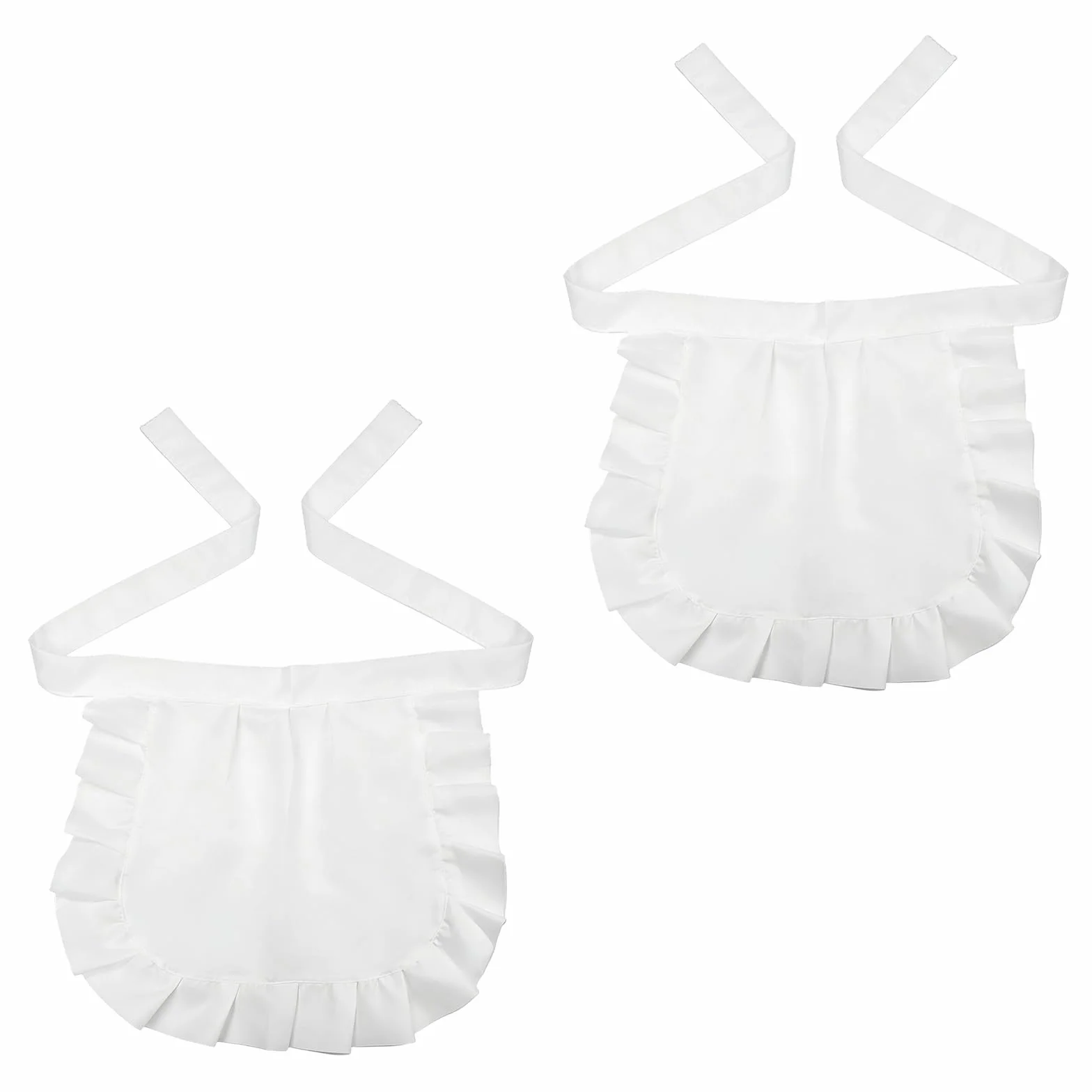 2 szt. Fartuch damski w talii, fartuch pokojówki, biały fartuch z falbankami dla panny młodej, średnie fartuchy dla pokojówki, do cosplay, kawiarni, odgrywania ról