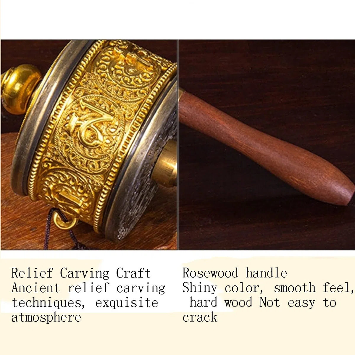 Koło modlitewne, Wheel Brass Hand Held Tibetan Prayer With Buddha Worship Scriptures Six-character Truth