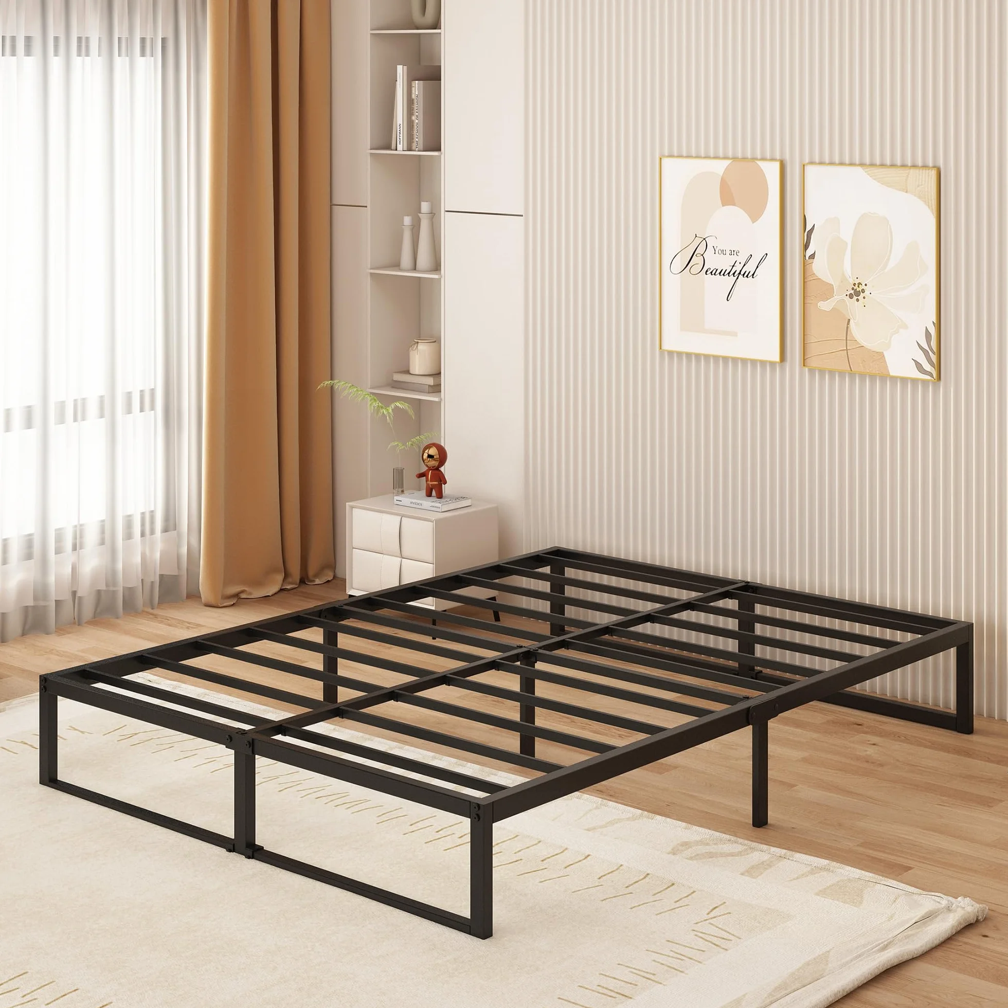 Yicensen Rama łóżka Super King 180 x 200 cm, metalowa platforma, super king size, ze stalowymi listwami, łatwy montaż, bez hałasu, nie wymaga sprężyny skrzynkowej, wysokość 36 cm, czarna
