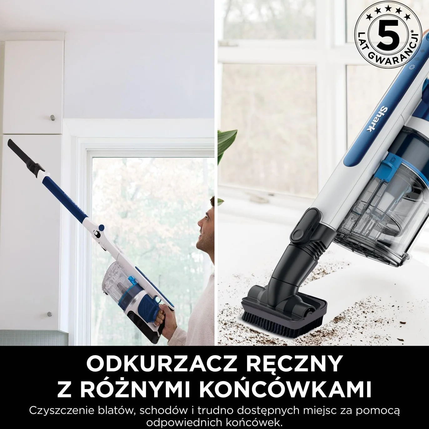 Shark PowerPro Odkurzacz bezprzewodowy, FloorDetect, Anti-Hair Wrap, Anti-Allergen Complete Seal, lekki, elastyczny, tryb ręczny, czas pracy 50 min, pojemnik na kurz XL, granatowy metaliczny, IZ380EU