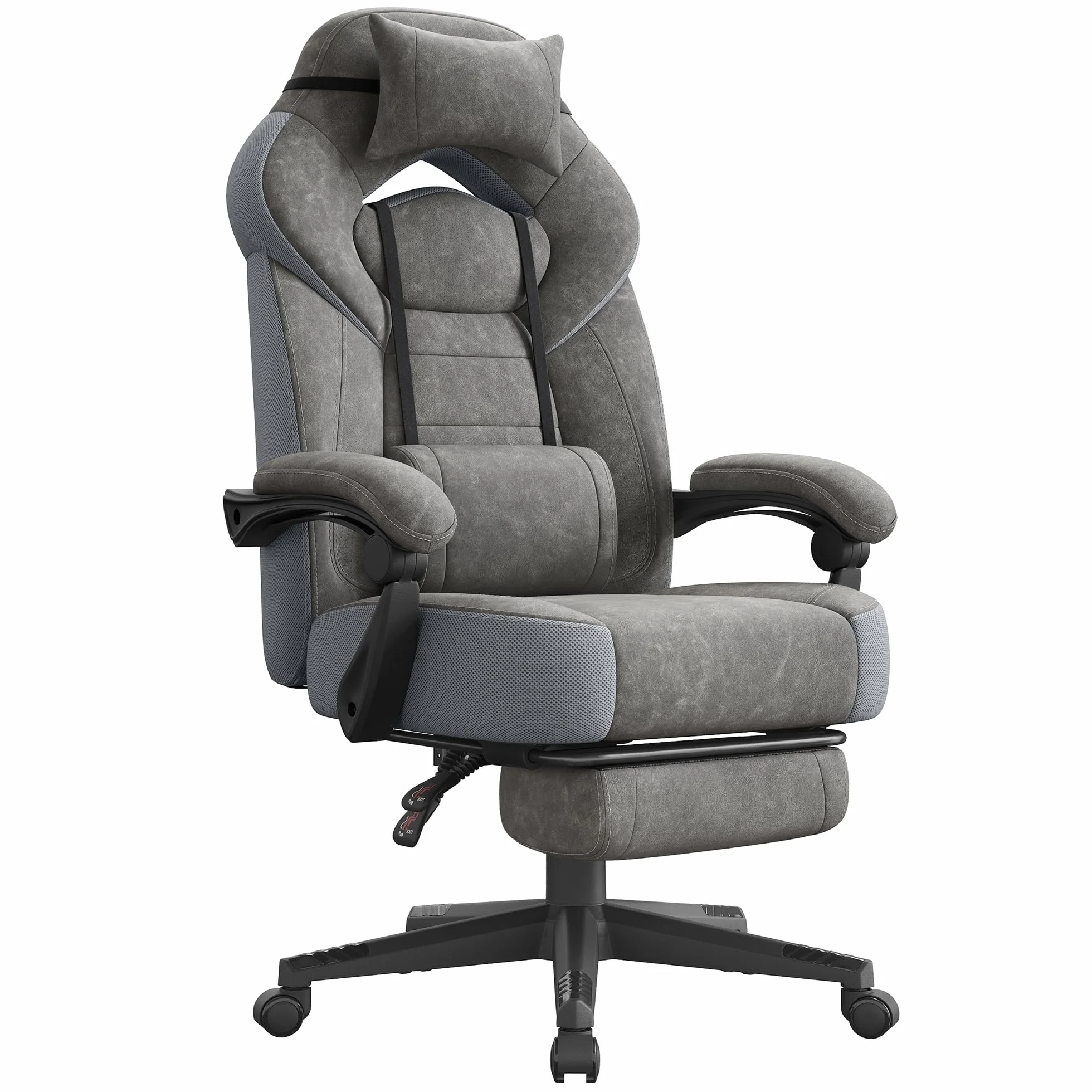 SONGMICS Fotel gamingowy OBG077G01, ergonomiczne wzornictwo, z podnóżkiem, regulowany zagłówek, podparcie lędźwi, nośność 150 kg, szary łupkowy