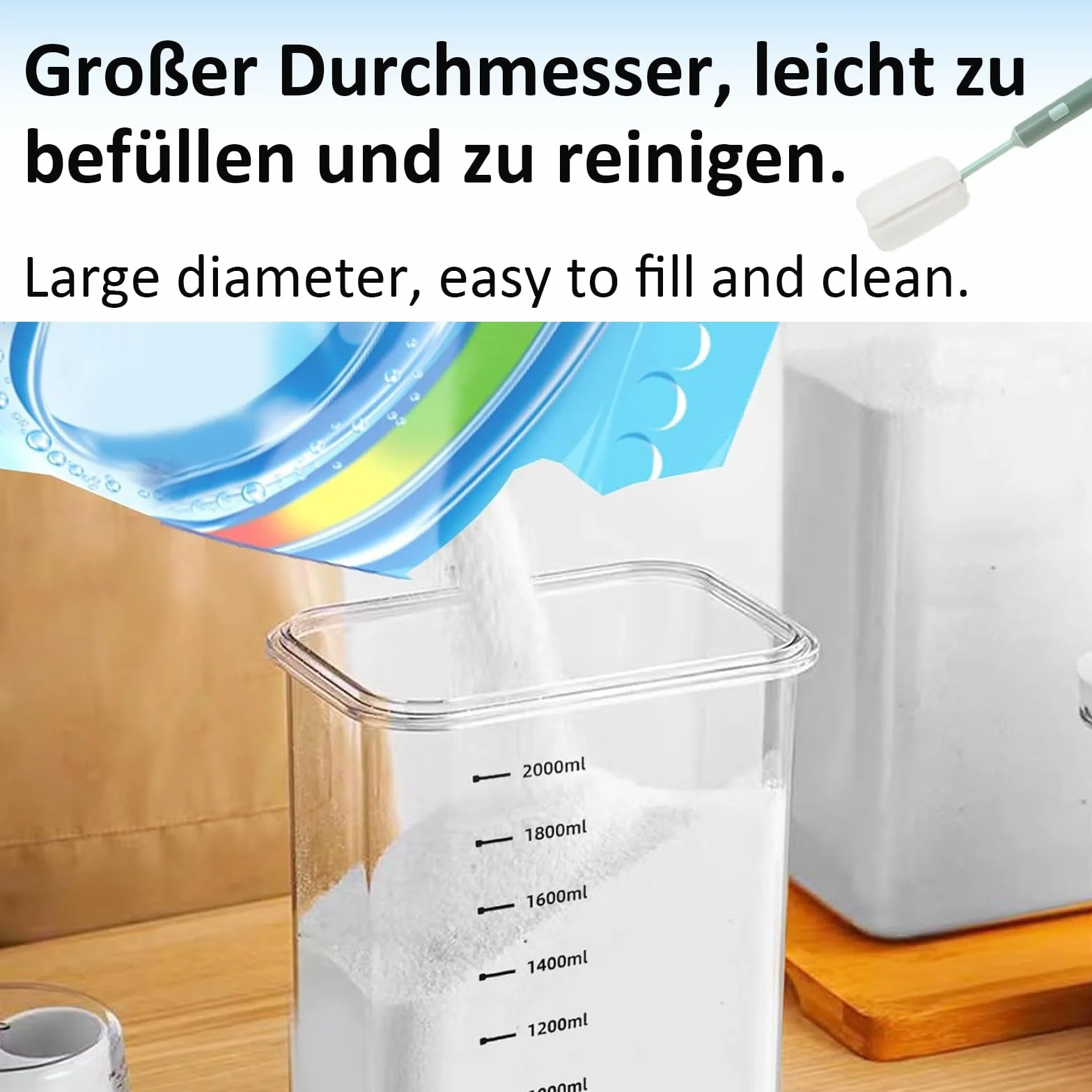 Hermetyczny dozownik środu piorącego 1800 ml, uniwersalne pudełko na proszek do prania, wielofunkcyjne