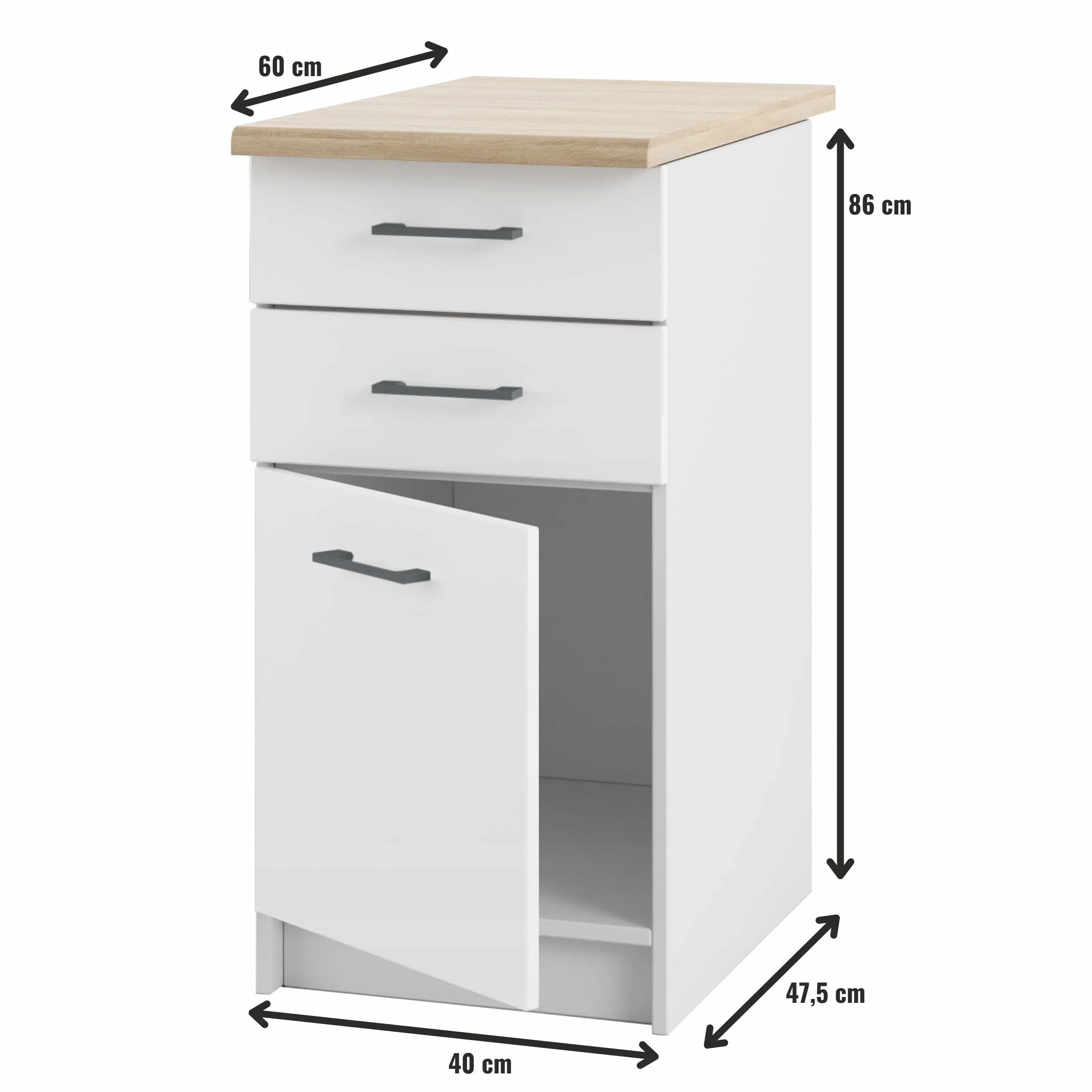 Szafka Kuchenna Stojąca Dolna z Szufladami Biała Matowa z Blatem 40 cm