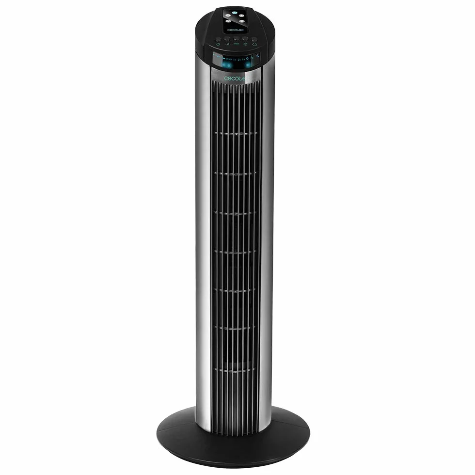 Cecotec EnergySilence 890 Skyline Cyfrowy wentylator wieżowy z zegarem. 50 W, 30 '' (76 cm) wysoki, oscylacyjny, miedziany silnik, 3 prędkości, 3 tryby, czarny