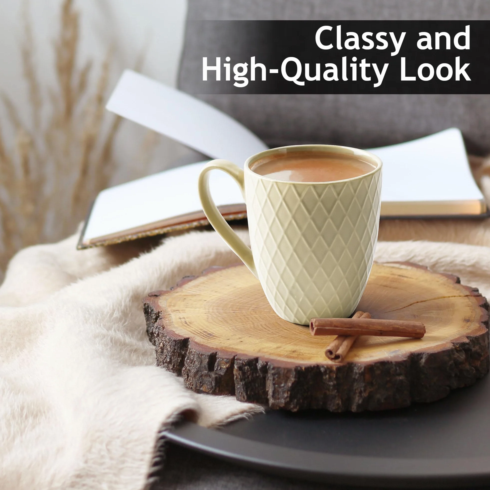 MIAMIO Zestaw kubków do kawy ceramiczny Matowy Duży 6 x 400 ml Kolekcja Palmanova Zielony