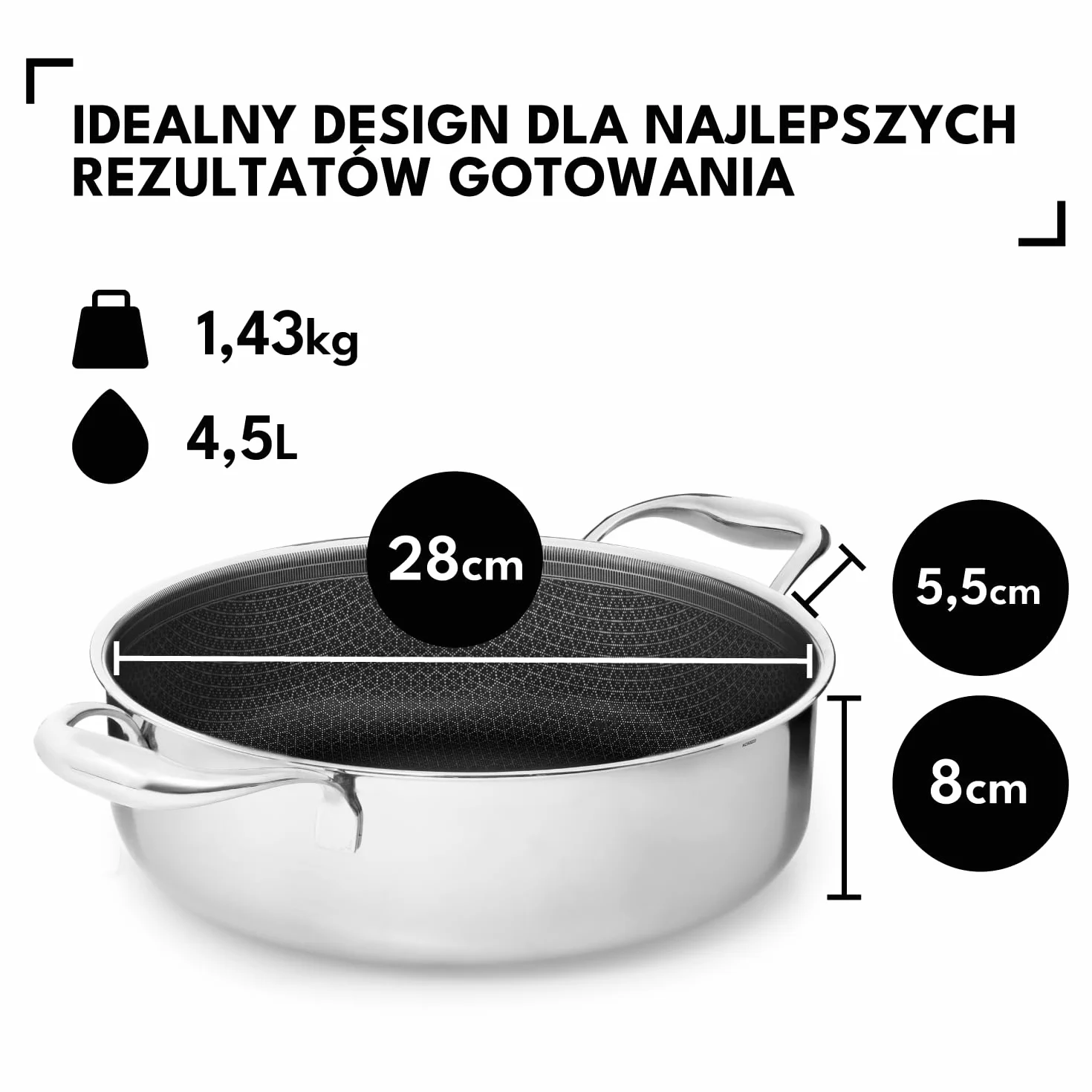 Onyx Cookware Patelnia do duszenia 28 cm, 4,5 l | brytfanna z wysoką krawędzią | patelnia indukcyjna do wszystkich rodzajów kuchenek | odporna na zarysowania powierzchnia zapobiegająca przywieraniu |