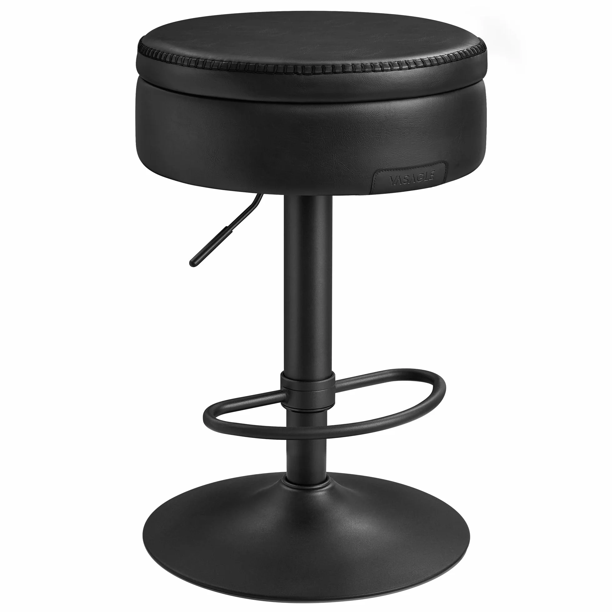 VASAGLE EKHO Collection stołek barowy obrotowy 360°, regulowana wysokość, PU ze szwami, nowoczesny styl, tusz czarny