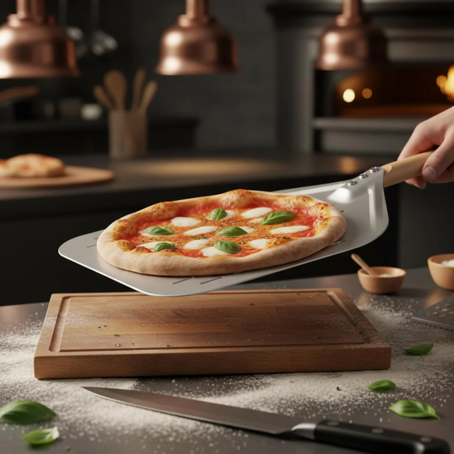 Łopatka do pizzy ze stali nierdzewnej, perforowana, 40 x 30 cm – profesjonalna łopatka do pizzy 12 cali ze zdejmowanym uchwytem do pieca do pizzy, grilla i pieczenia