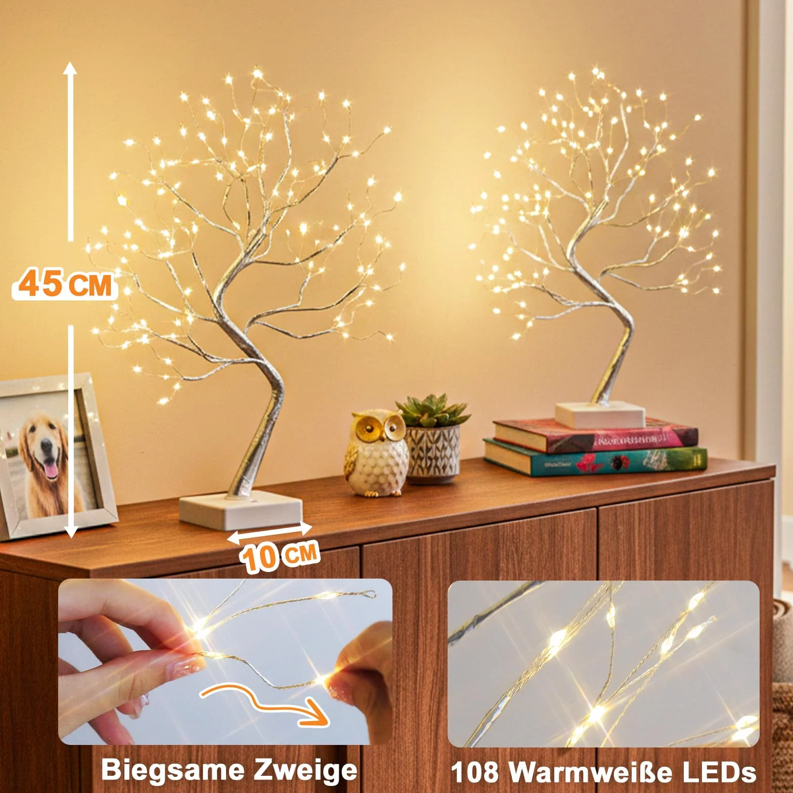 Drzewko świetlne do użytku w pomieszczeniach, 108 diod LED, ciepła biel, drzewko bonsai, dekoracja ścienna, regulowane gałęzie, zasilanie przez USB/zasilanie bateryjne, dekoracja