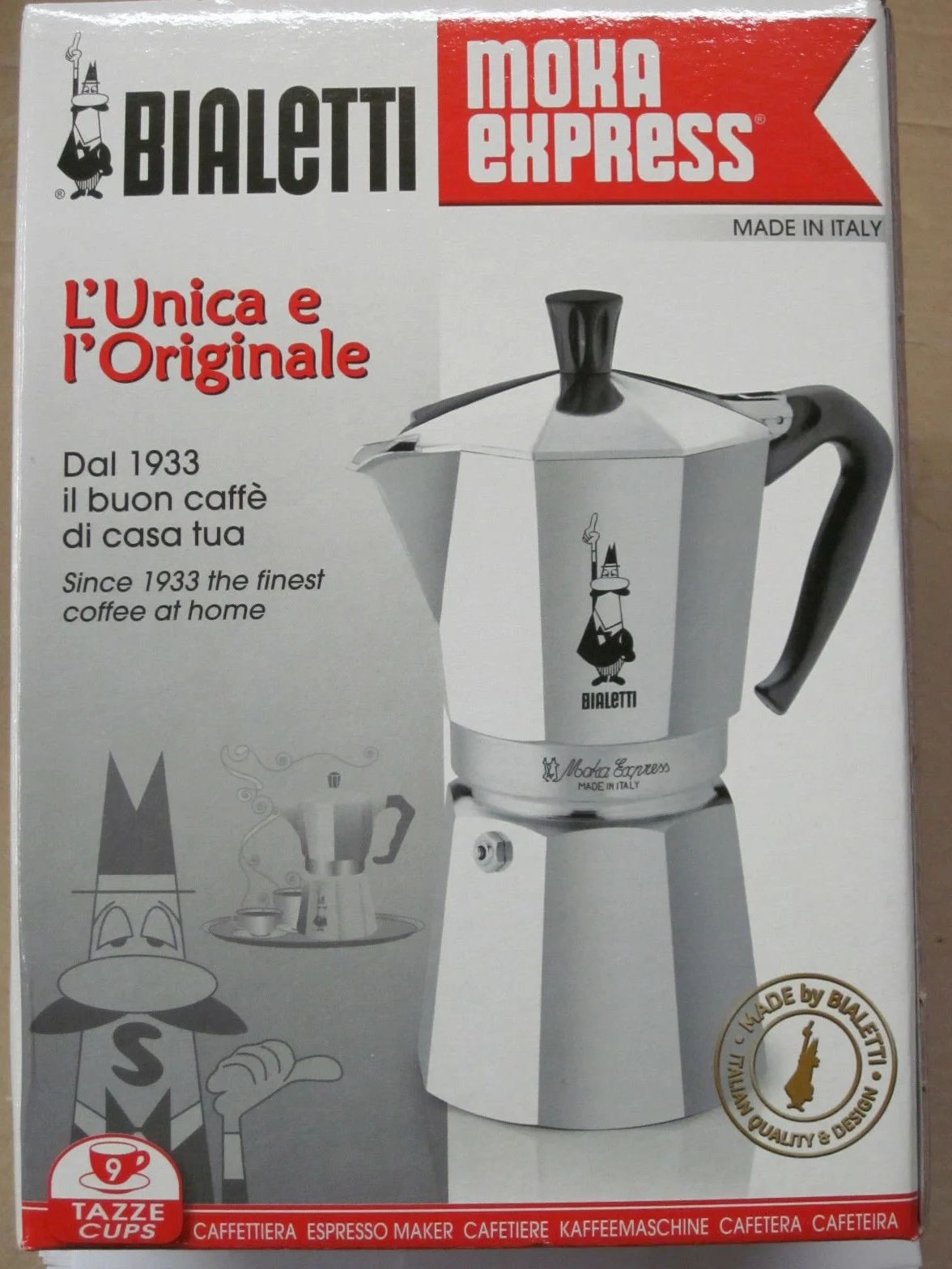 Bialetti Moka Express aluminiowa płyta kuchenna ekspres do espresso 9 filiżanek (uszkodzone opakowanie)