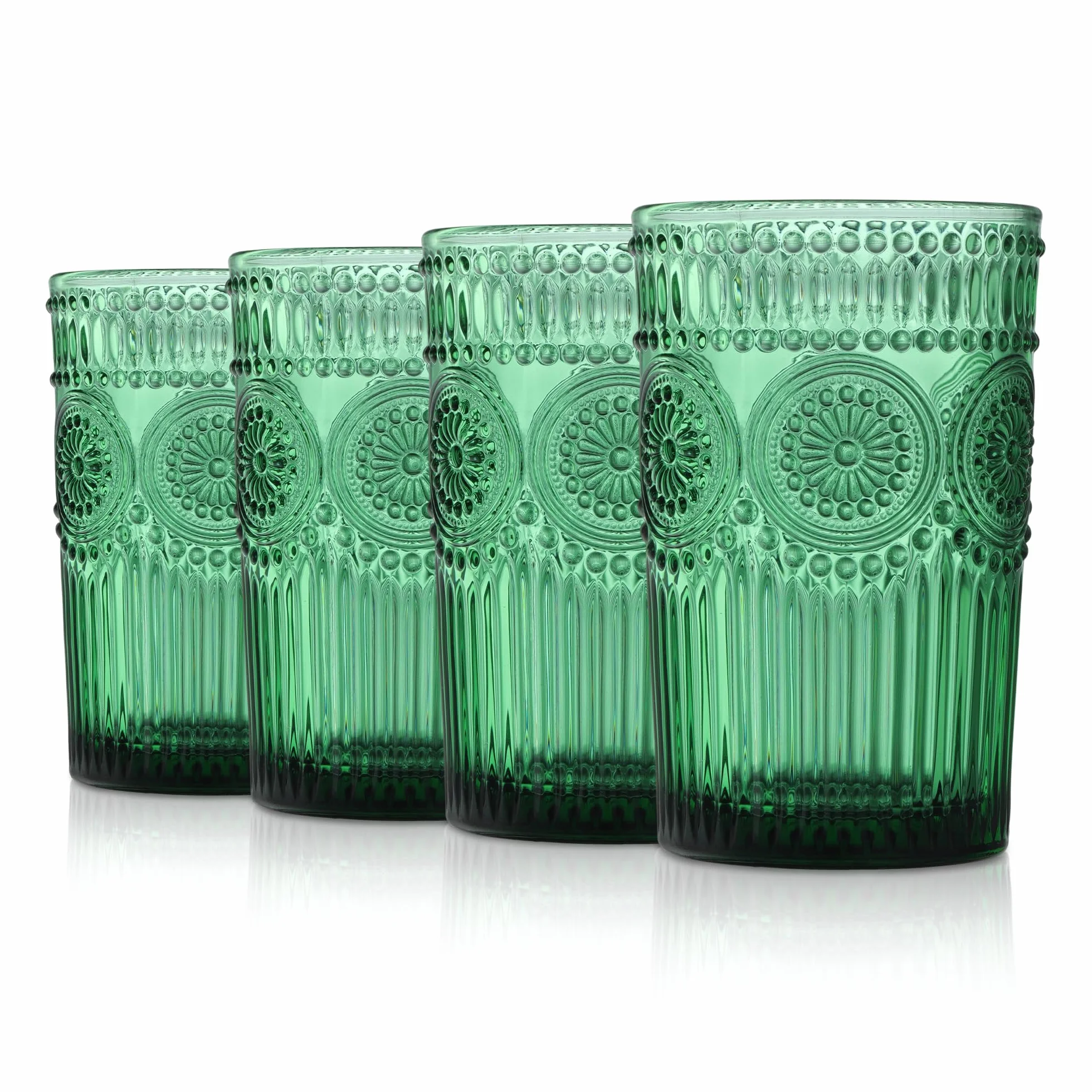 Joeyan Zielone szklanki vintage tłoczone kubki na wodę zestaw 4 sztuk 350 ml