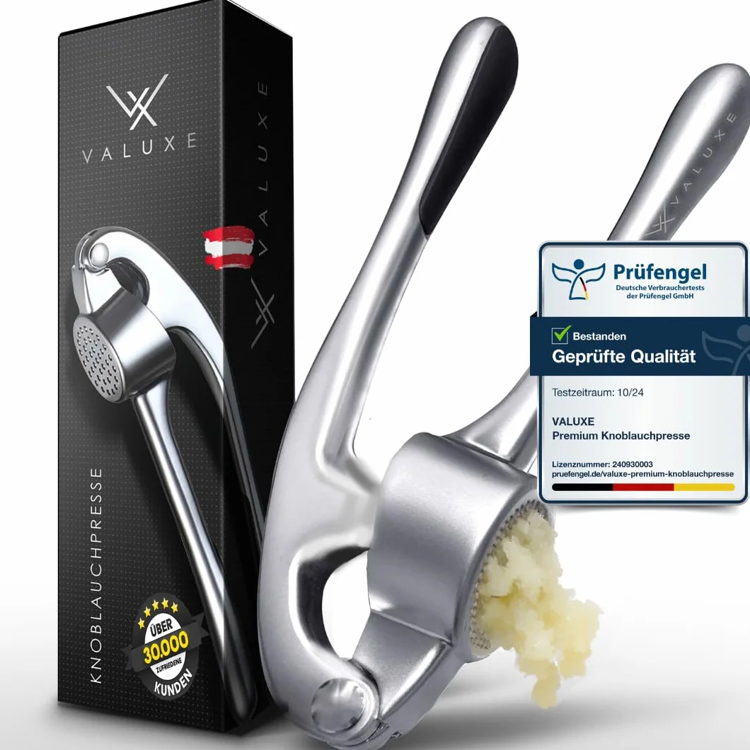VALUXE® praska do czosnku nadaje się do mycia w zmywarce z mocnym działaniem dźwigni - Praktyczna praska do czosnku - Profesjonalna prasa do czosnku, ręczna prasa wysokiej jakości i wytrzymała