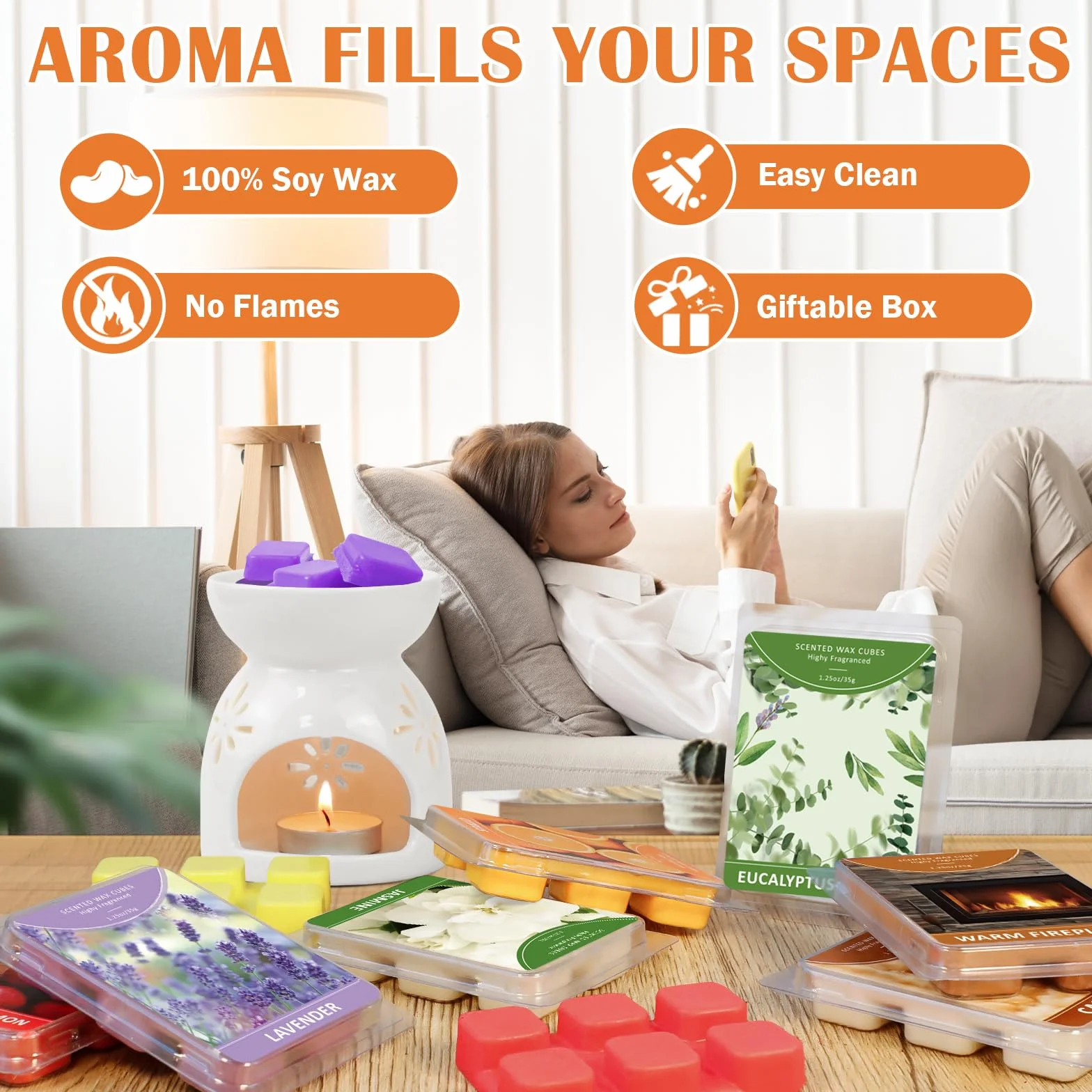 SCENTORINI Wosk zapachowy do topnienia, kostki wosku zapachowego, 12 aromatów, 35 g naturalny wosk sojowy bloki z olejków eterycznych, zapachowe kostki wosku do domu, łazienki, Amb