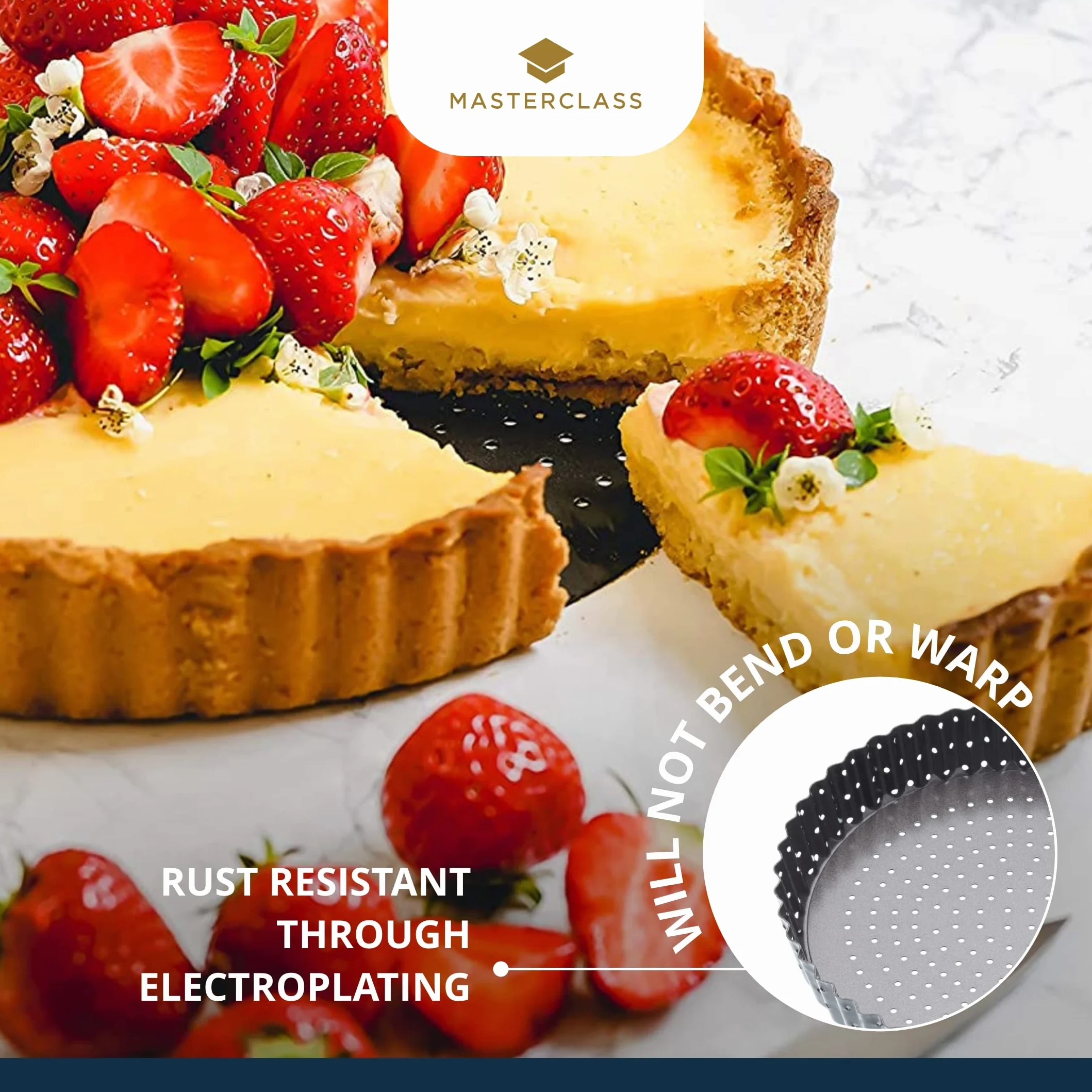 MasterClass Crusty Bake 20 cm perforowana forma do quiche z powłoką nieprzywierającą bez PTFE, PFOA i BPA, solidne dno o grubości 1 mm ze stali węglowej, karbowana, szara