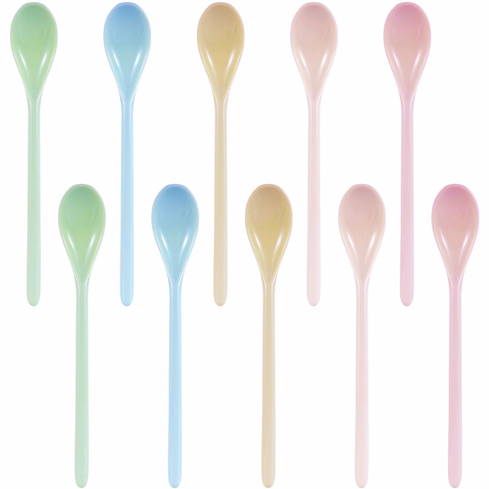 10 sztuk łyżek do jajek z tworzywa sztucznego, kolorowe plastikowe łyżeczki, długie łyżki z imitacji porcelany, długi uchwyt, łyżeczki do kawy, napojów, jogurtu, jajek i lodów