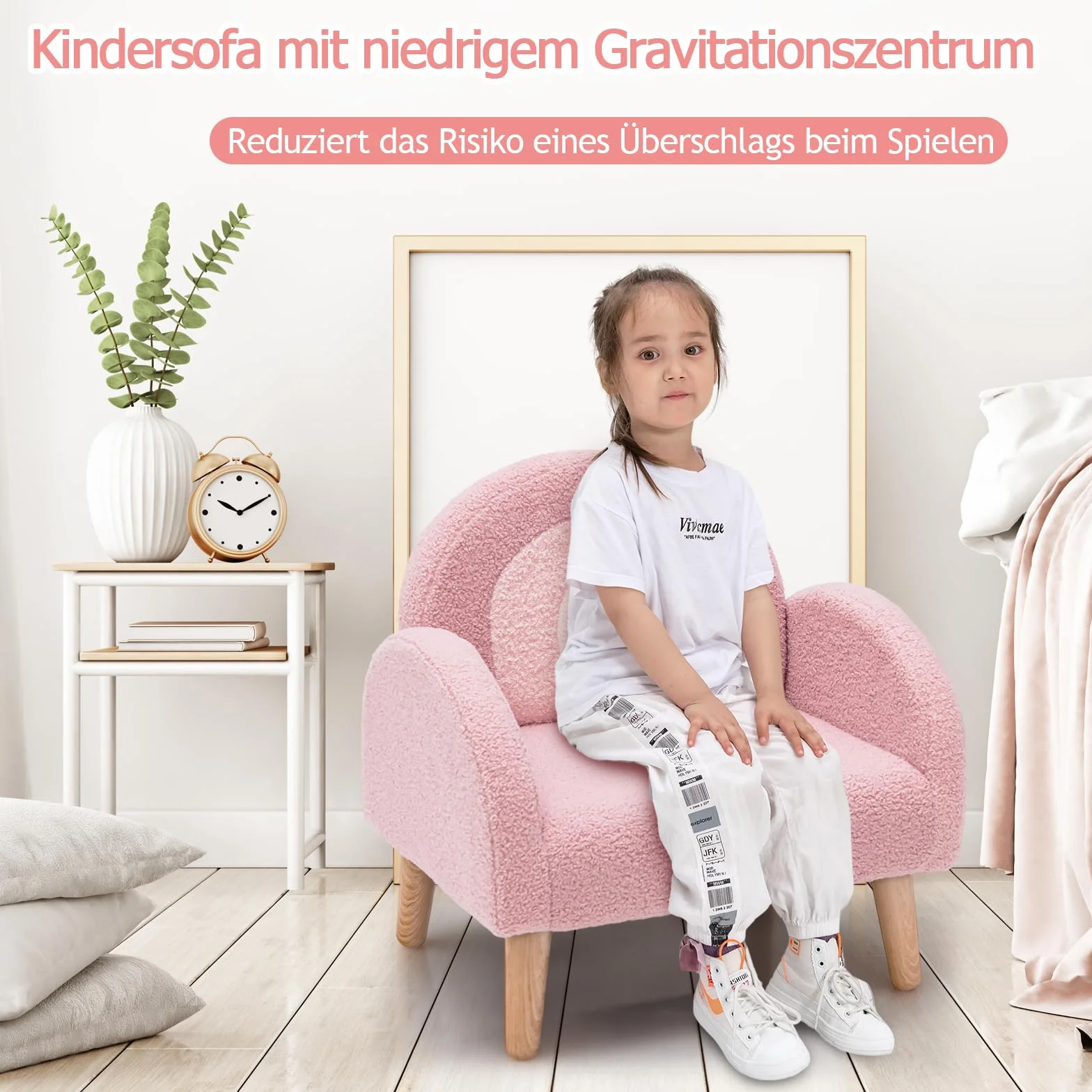 COSTWAY Krzesło dziecięce dla małych dzieci, wyściełana sofa dziecięca z nogami z litego drewna, kanapa dziecięca krzesło dziecięce do pokoju dziecięcego, pokoju zabaw i żłobka (krzesło sofa, różowe)