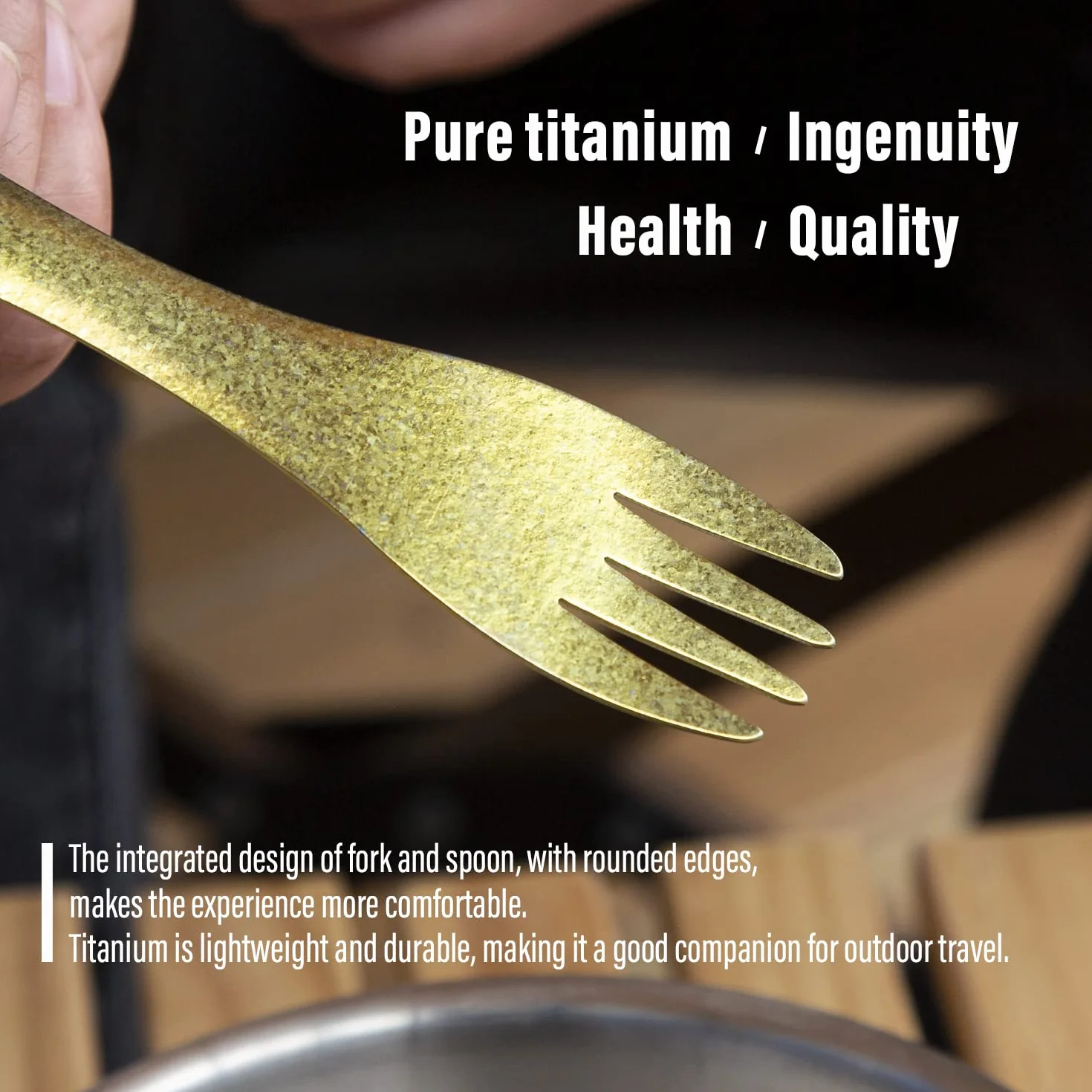 TiTo Titanium Spork Ultralekki łyżko-widelec 2 w 1, zastawa stołowa, na kemping, na świeżym powietrzu, do wędrówki z plecakiem, podróży, na piknik, z torebką, niebieski