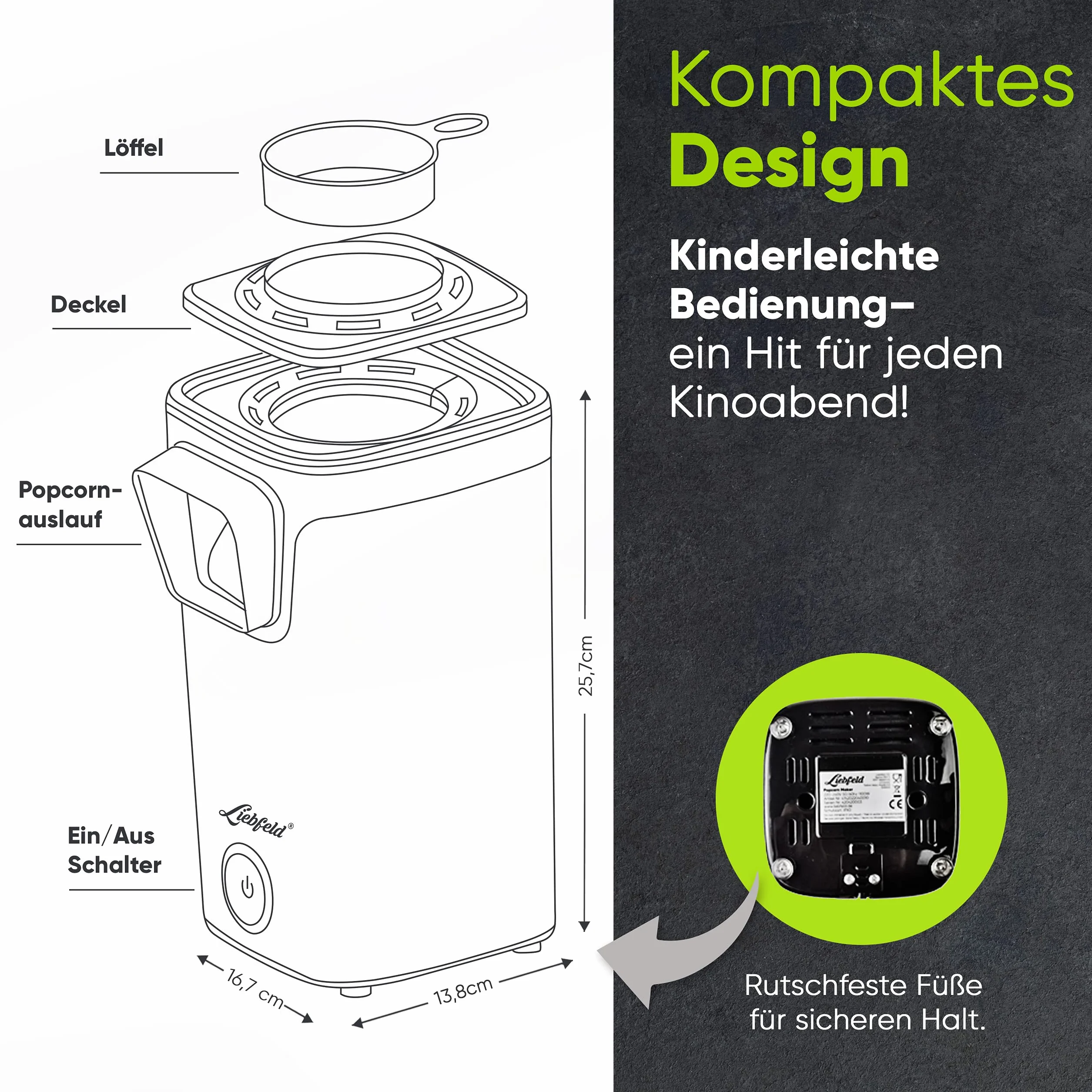 Liebfeld Maszyna do popcornu – urządzenie do robienia popcornu na gorące powietrze, bez tłuszczu i oleju, gadżet kuchenny w stylu retro do popcornu z cukrem, solą – Cooler Snack Automat (czerwony)