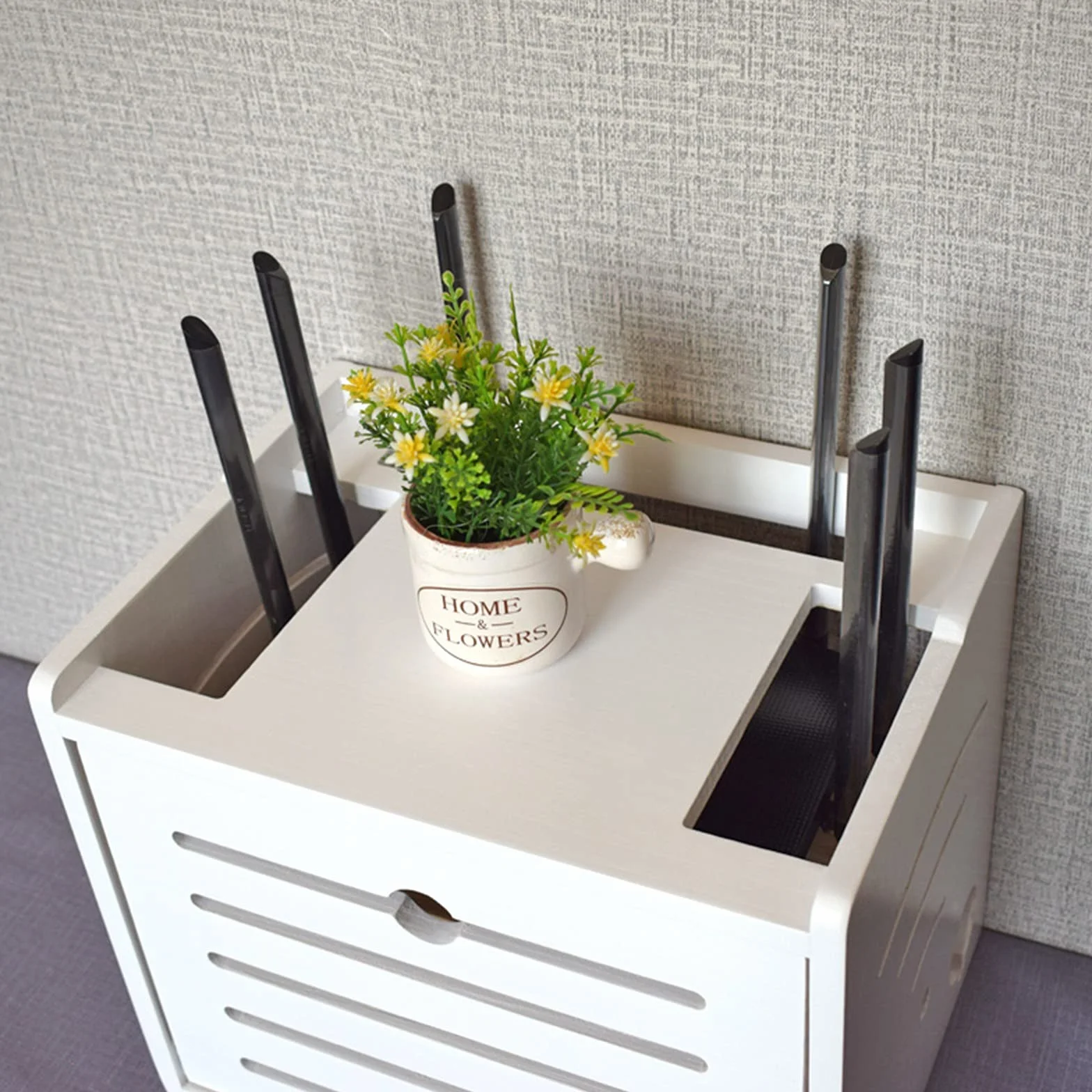Drewniane pudełko do przechowywania routera i kabli, ścienny organizer WiFi, ukryte kable dekoracyjne na biurko/ścianę