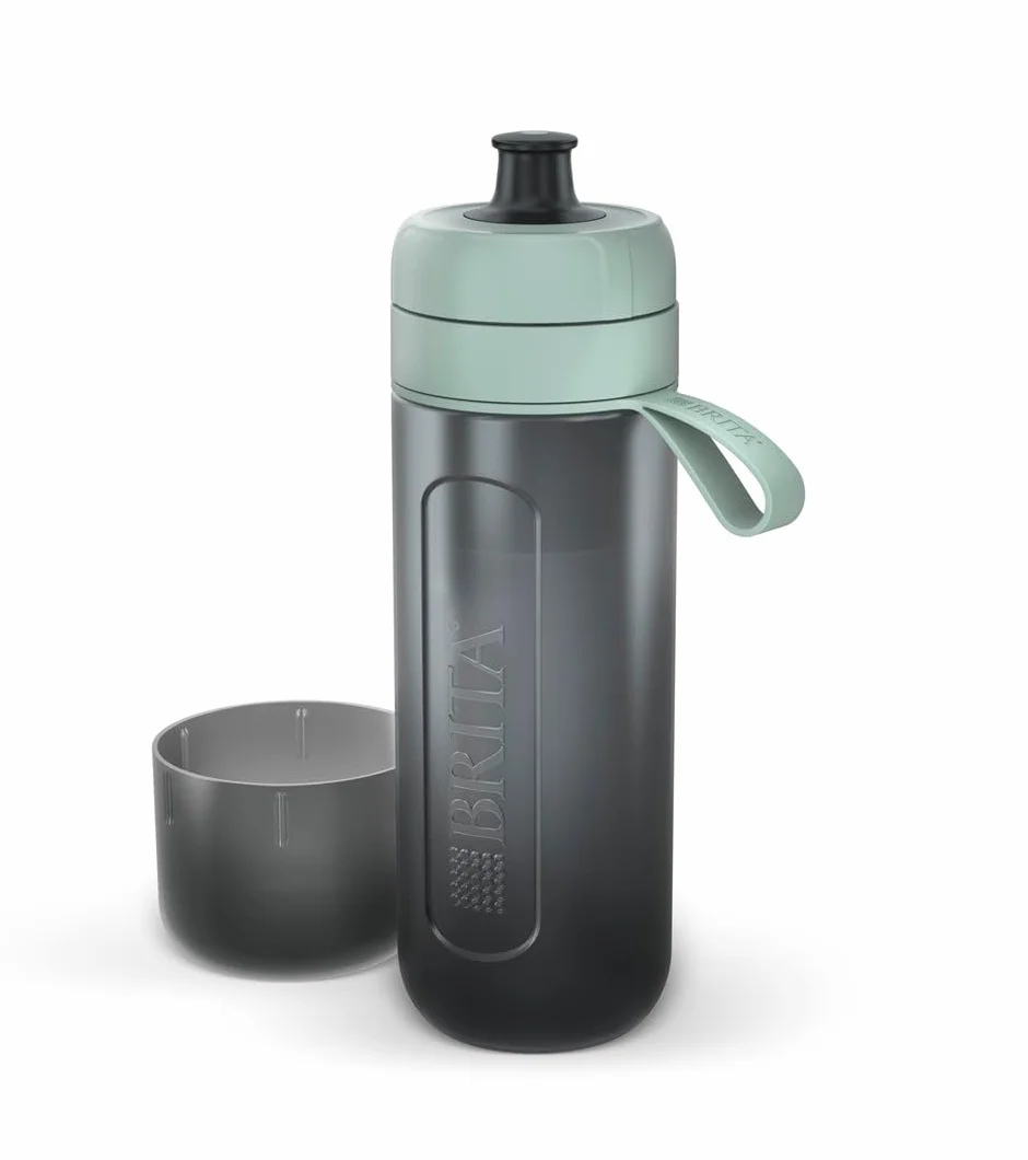 BRITA Butelka filtrująca Active pastelowa zieleń (0,6l) zawiera 2 filtry MicroDisc - elastyczna, sportowa butelka, filtruje chlor, zanieczyszczenia, hormony i pestycydy, zachowuje cenne minerały